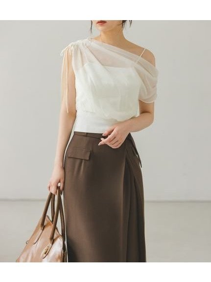 【スナイデル/SNIDEL】のシアーコンビニット 人気、トレンドファッション・服の通販 founy(ファニー) 　ファッション　Fashion　レディースファッション　Fashion for Women　トップス・カットソー　Cut & Sew Tops　ニット　Knit Tops & Sweaters　オーガンジー　Organza Fabric　キャミソール　Camisole, Spaghetti Strap Top　シアー　Sheer, See-Through　スマート　Smart, Elegant　デニム　Denim, Jeans Material　トレンド　Trend, Trending Now　ドッキング　Docking, Mixed Material　フィット　Fit, Slim Fit　ラベンダー　Lavender　リボン　Ribbon, Bow　楽ちん　Easy Fit, Comfortable　ワンショル　One Shoulder, Asymmetrical　ワンポイント　One Point, Statement Accent　 other-1|ID: prp329100004768907 ipo3291000000034541269