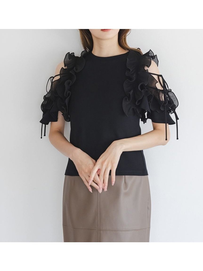 【スナイデル/SNIDEL】のプリーツフリルカットプルオーバー インテリア・キッズ・メンズ・レディースファッション・服の通販 founy(ファニー) 　ファッション　Fashion　レディースファッション　Fashion for Women　トップス・カットソー　Cut & Sew Tops　カジュアルプルオーバー・ニットトップス　Pullovers & Knit Tops / Casual Pullovers　ウェーブ　Wavy Pattern　カットソー　Cut and Sewn Top　今季　This Season, Current Season　ストレート　Straight, Straight Cut　スマート　Smart, Elegant　ドッキング　Docking, Mixed Material　定番　Standard, Basic Item　人気　Popular, Best Seller　フリル　Frill, Ruffle　プリーツ　Pleats, Pleated　おすすめ　Recommended / Our Picks　エレガント 上品　Elegant　BLK[009]|ID: prp329100004768946 ipo3291000000034541593