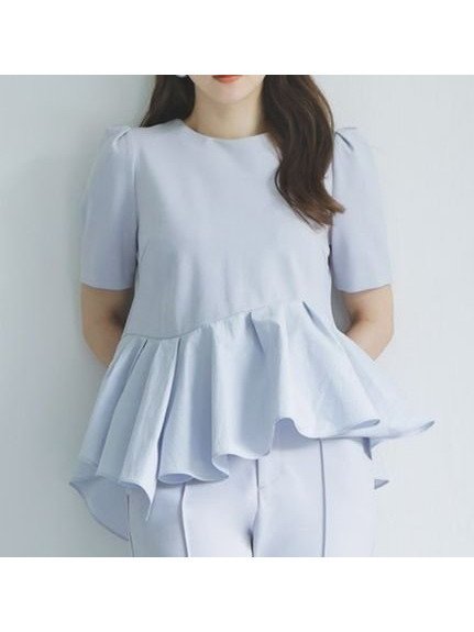 【スナイデル/SNIDEL】のペプラムカットソー インテリア・キッズ・メンズ・レディースファッション・服の通販 founy(ファニー) 　ファッション　Fashion　レディースファッション　Fashion for Women　トップス・カットソー　Cut & Sew Tops　カットソー・ベーシックTシャツ　Cut-and-Sewn Tops / Stretch Tees & Basics　カットソー　Cut and Sewn Top　今季　This Season, Current Season　ストレート　Straight, Straight Cut　スマート　Smart, Elegant　スリット　Slit, Slit Detail　セットアップ　Set-Up, Coordinated Outfit　タフタ　Taffeta, Structured Fabric　フォルム　Silhouette, Form　ペプラム　Peplum, Flared Hem　おすすめ　Recommended / Our Picks　SAX[083]|ID: prp329100004769029 ipo3291000000034542165