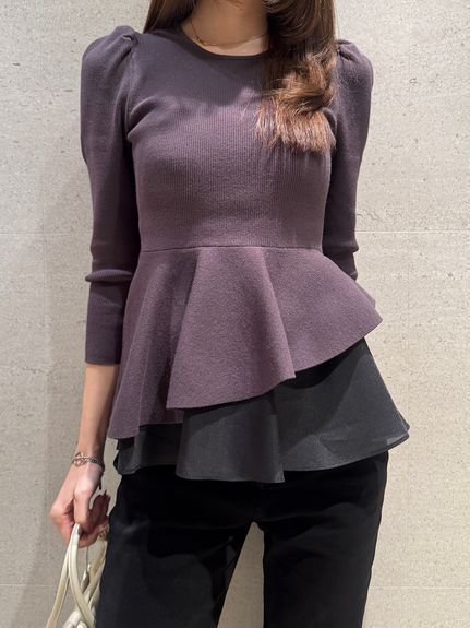 【スナイデル/SNIDEL】のペプラムアシメニットプルオーバー インテリア・キッズ・メンズ・レディースファッション・服の通販 founy(ファニー) 　ファッション　Fashion　レディースファッション　Fashion for Women　トップス・カットソー　Cut & Sew Tops　ニット　Knit Tops & Sweaters　カジュアルプルオーバー・ニットトップス　Pullovers & Knit Tops / Casual Pullovers　インナー　Innerwear　オーガンジー　Organza Fabric　ジャケット　Jacket, Outerwear　スマート　Smart, Elegant　ドッキング　Docking, Mixed Material　フェミニン　Feminine, Girly　リラックス　Relax, Relaxed Fit　おすすめ　Recommended / Our Picks　エレガント 上品　Elegant　GRY[006]|ID: prp329100004769137 ipo3291000000034543032