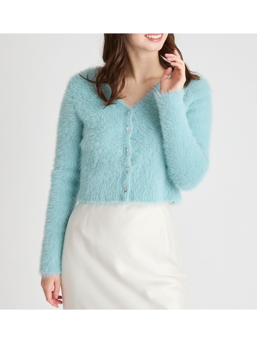 【セルフォード/CELFORD】のフェザーヤーンビジュー釦カーディガン インテリア・キッズ・メンズ・レディースファッション・服の通販 founy(ファニー) 　ファッション　Fashion　レディースファッション　Fashion for Women　トップス・カットソー　Cut & Sew Tops　カーディガン・羽織り　Layered Style Cardigans　おすすめ　Recommended / Our Picks　カーディガン　Cardigan, Knitwear　ストレート　Straight, Straight Cut　スマート　Smart, Elegant　デコルテ　Décolleté, Neckline　ビジュー　Bijou, Jewel-like Accent　フェザーヤーン　Feather Yarn, Fluffy Yarn　フロント　Front, Front Design　リュクス　Luxury, Elegant, High-End, Chic　羽織　Haori, Light Jacket　LBLU[081]|ID: prp329100004769183 ipo3291000000034937486