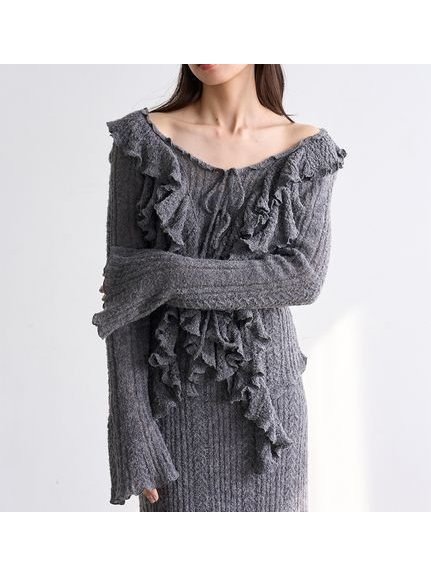 【スナイデル/SNIDEL】のラッフルデザインニットプルオーバー インテリア・キッズ・メンズ・レディースファッション・服の通販 founy(ファニー) 　ファッション　Fashion　レディースファッション　Fashion for Women　トップス・カットソー　Cut & Sew Tops　ニット　Knit Tops & Sweaters　カジュアルプルオーバー・ニットトップス　Pullovers & Knit Tops / Casual Pullovers　イエロー　Yellow　インナー　Innerwear　ウェーブ　Wavy Pattern　エアリー　Airy Texture　ストレッチ　Stretch, Stretchy Fabric　スマート　Smart, Elegant　スリーブ　Sleeve, Long Sleeve / Short Sleeve　デニム　Denim, Jeans Material　トレンド　Trend, Trending Now　フィット　Fit, Slim Fit　フェミニン　Feminine, Girly　フリル　Frill, Ruffle　リボン　Ribbon, Bow　ロマンティック　Romantic, Feminine Style　おすすめ　Recommended / Our Picks　GRY[006]|ID: prp329100004769184 ipo3291000000034543406