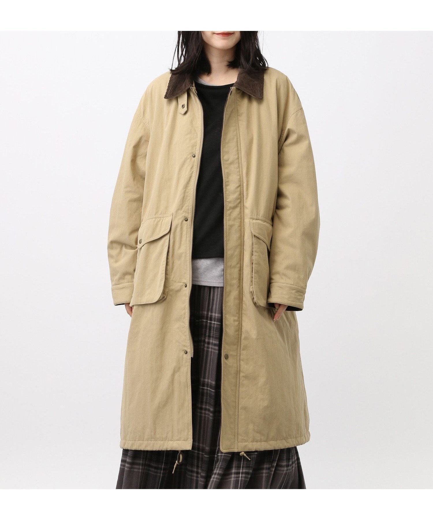 【スタディオ クリップ/studio CLIP】の《先行 /natural by clip》フィッシングロングコート インテリア・キッズ・メンズ・レディースファッション・服の通販 founy(ファニー) 　ファッション　Fashion　レディースファッション　Fashion for Women　アウター　Coat / Outerwear Collection　コート・ロングコート・ピーコート　Long Coats, Peacoats & More　おすすめ　Recommended / Our Picks　コーデュロイ　Corduroy, Cord Fabric　スタンド　Stand Collar, Upright Stand　フレア　Flare, Flared　ロング　Long, Long-Length　人気　Popular, Best Seller　冬　Winter / This Winter　ベージュ55|ID: prp329100004769425 ipo3291000000034893263