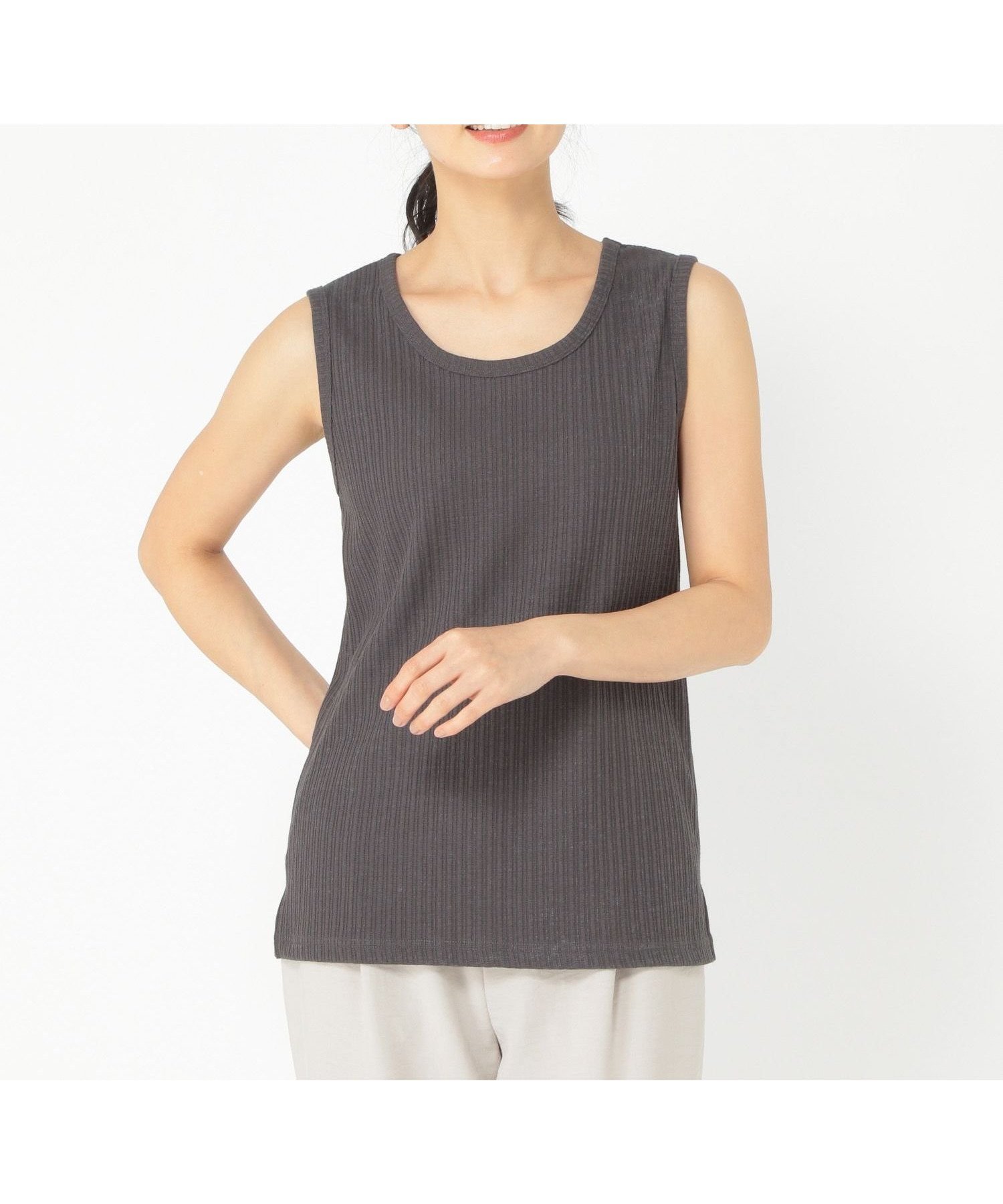 【スタディオ クリップ/studio CLIP】の《ウタオ》テレコリブタンク インテリア・キッズ・メンズ・レディースファッション・服の通販 founy(ファニー) ファッション Fashion レディースファッション Fashion for Women インナー Innerwear ジャケット Jacket, Outerwear ストレッチ Stretch, Stretchy Fabric スリット Slit, Slit Detail タンク Tank Top, Sleeveless Top チャコール18|ID: prp329100004769497 ipo3291000000034546661