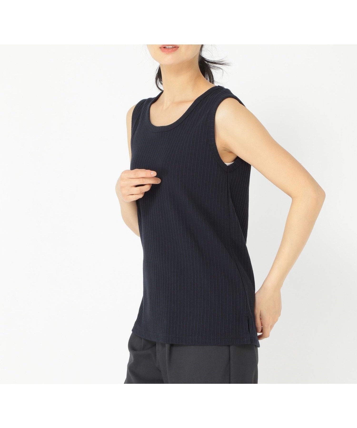 【スタディオ クリップ/studio CLIP】の《ウタオ》テレコリブタンク インテリア・キッズ・メンズ・レディースファッション・服の通販 founy(ファニー) ファッション Fashion レディースファッション Fashion for Women インナー Innerwear ジャケット Jacket, Outerwear ストレッチ Stretch, Stretchy Fabric スリット Slit, Slit Detail タンク Tank Top, Sleeveless Top ネイビー88|ID: prp329100004769497 ipo3291000000034546664