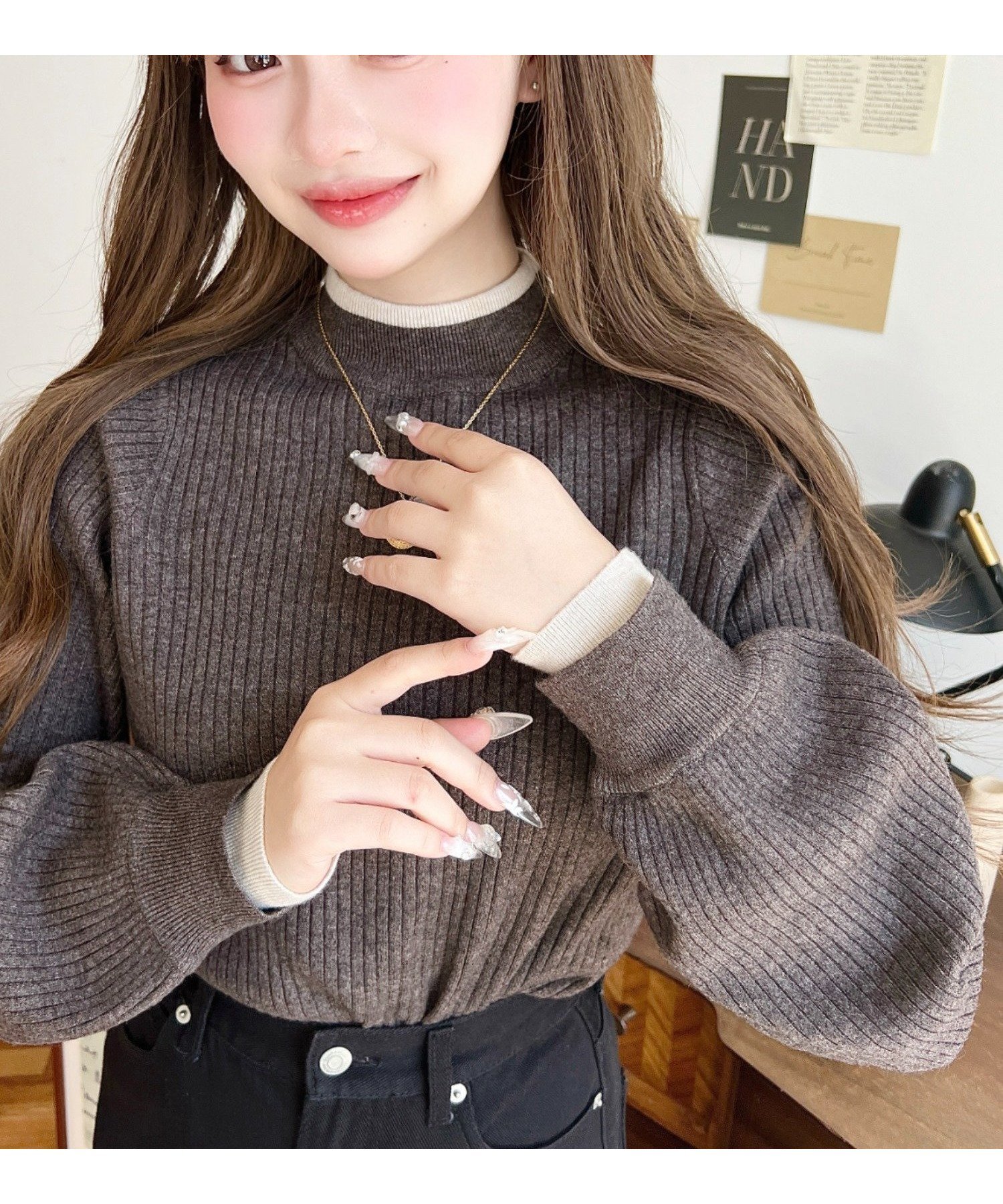 【モーメントプラス/moment+ / MEN】のボトルネックレイヤード風配色リブニットプルオーバー インテリア・キッズ・メンズ・レディースファッション・服の通販 founy(ファニー) 　ファッション　Fashion　メンズファッション　Fashion for Men　トップス・カットソー　Cut & Sew Tops　ニット・セーター / 定番トップス　Knit Tops & Sweaters　切替　Switching, Contrast Panel　軽量　Lightweight, Ultra Light　ショート　Short, Short Length　シンプル　Simple, Minimal　ジャケット　Jacket, Outerwear　スラックス　Slacks, Dress Pants　スリット　Slit, Slit Detail　デニム　Denim, Jeans Material　トレンド　Trend, Trending Now　定番　Standard, Basic Item　ハイネック　High Neck, Mock Neck　バランス　Balance, Style Balance　フィット　Fit, Slim Fit　フレア　Flare, Flared　プリーツ　Pleats, Pleated　ベーシック　Basic, Essential　ボトルネック　Bottle Neck, Mock Neck　防寒　Cold Protection, Winter-Ready　リブニット　Rib Knit, Ribbed Knit　A/W・秋冬　Autumn/Winter　再入荷　Restock / Back in Stock　プチプライス・低価格　Affordable / Budget Price　おすすめ　Recommended / Our Picks　エレガント 上品　Elegant　ブラウン|ID: prp329100004769555 ipo3291000000034704909