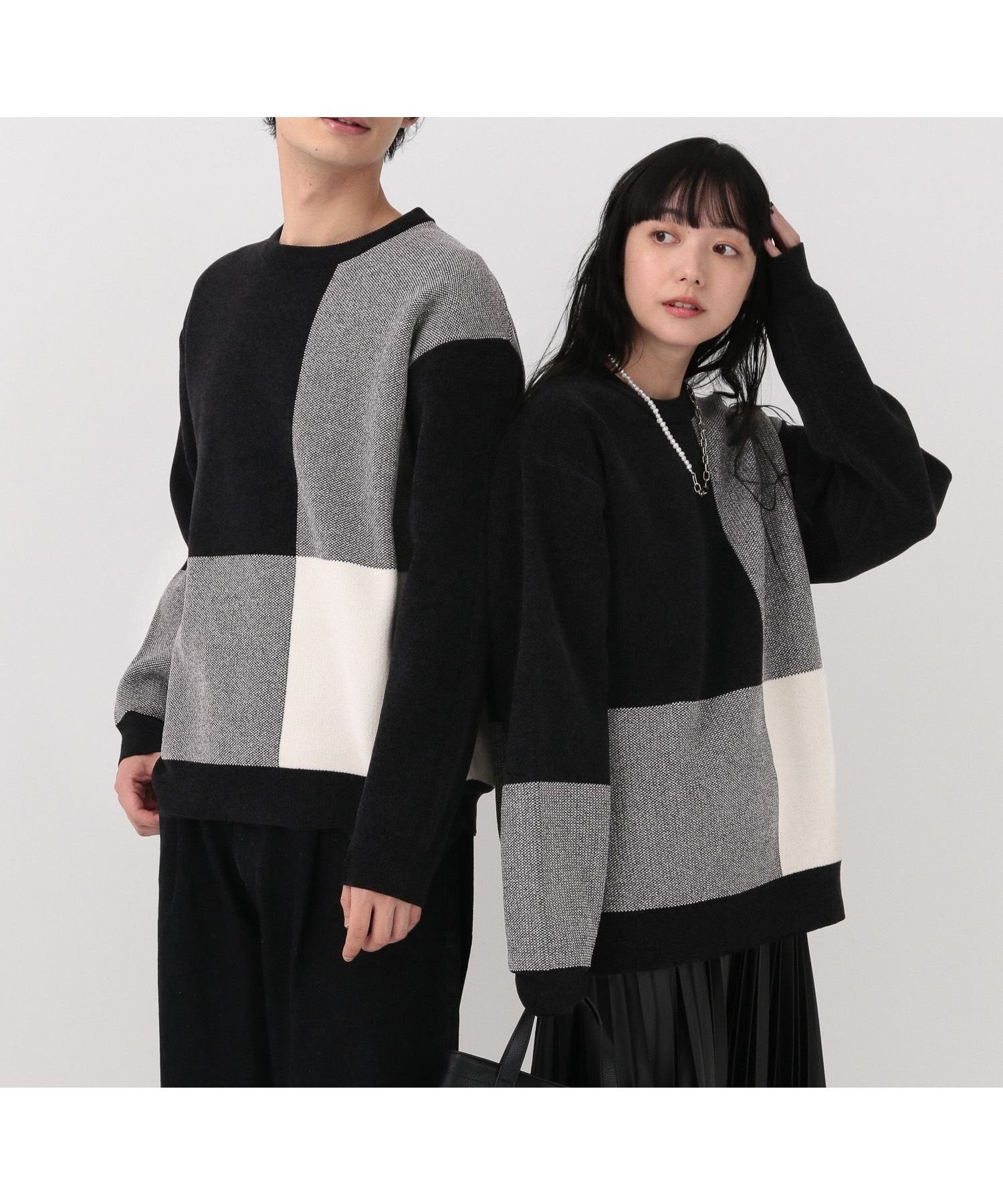 【グローバルワーク/GLOBAL WORK】のやわらかリッチモールニット/柄/581135 インテリア・キッズ・メンズ・レディースファッション・服の通販 founy(ファニー) 　ファッション　Fashion　レディースファッション　Fashion for Women　トップス・カットソー　Cut & Sew Tops　ニット　Knit Tops & Sweaters　おすすめ　Recommended / Our Picks　なめらか　Smooth, Silky Texture　グラデーション　Gradient, Ombre　冬　Winter / This Winter　モノトーン*チェック柄10|ID: prp329100004769570 ipo3291000000034547746