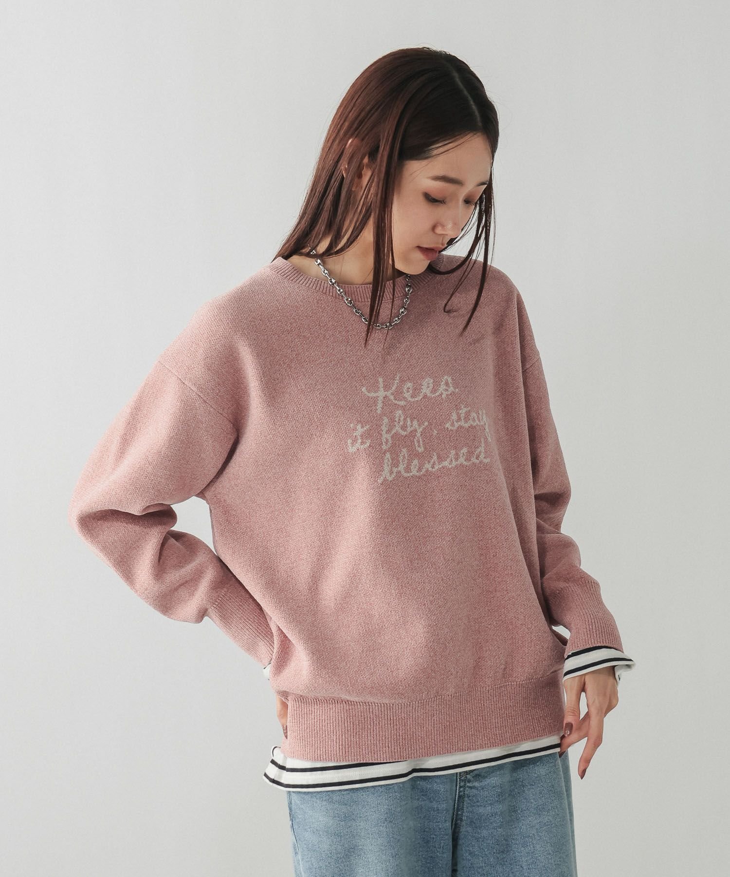 【グローバルワーク/GLOBAL WORK】のモールニットアソートロゴプルオーバー/581163 インテリア・キッズ・メンズ・レディースファッション・服の通販 founy(ファニー) 　ファッション　Fashion　レディースファッション　Fashion for Women　トップス・カットソー　Cut & Sew Tops　ニット　Knit Tops & Sweaters　カジュアルプルオーバー・ニットトップス　Pullovers & Knit Tops / Casual Pullovers　ジャカード／ジャガード　Jacquard, Woven Pattern　スウェット / スエット　Sweatshirt, Sweatwear　ダブル　Double, Double-Breasted　ベロア　Velour, Soft Velvet　ライトピンク25|ID: prp329100004769583 ipo3291000000034723936