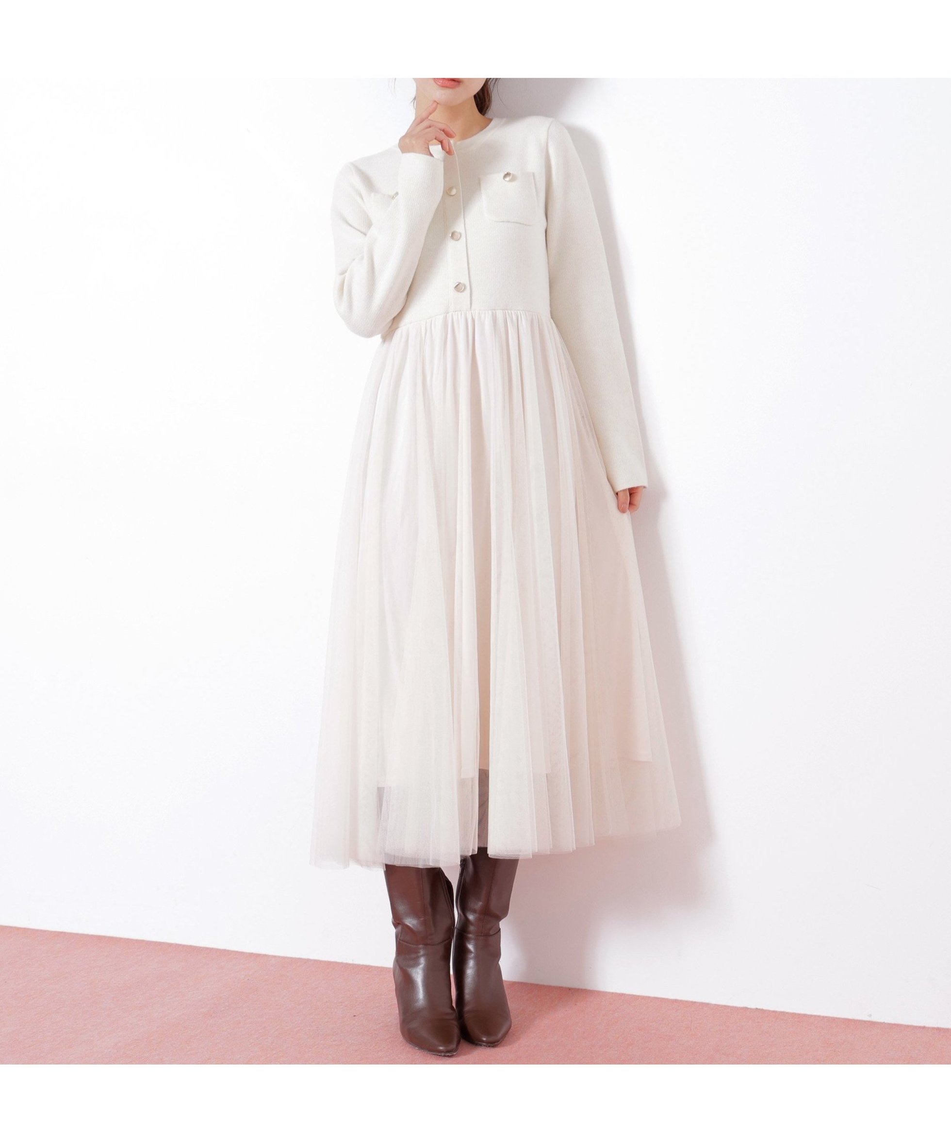 【ジルバイジルスチュアート/JILL by JILLSTUART】のニットジャケットドッキングワンピース インテリア・キッズ・メンズ・レディースファッション・服の通販 founy(ファニー) 　ファッション　Fashion　レディースファッション　Fashion for Women　アウター　Coat / Outerwear Collection　レディースジャケット・軽アウター　Jackets　おすすめ　Recommended / Our Picks　ジャケット　Jacket, Outerwear　スマート　Smart, Elegant　ドッキング　Docking, Mixed Material　エレガント 上品　Elegant　年末　Year-end　エクリュ|ID: prp329100004769888 ipo3291000000034950704