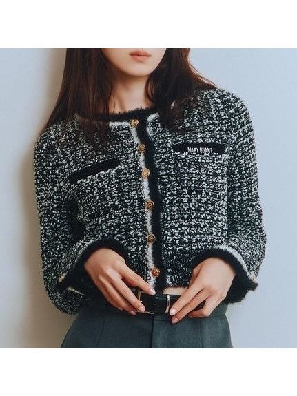 【リリーブラウン/Lily Brown】の【LILY BROWN×MARY QUANT】ツイードニットジャケット インテリア・キッズ・メンズ・レディースファッション・服の通販 founy(ファニー) 　ファッション　Fashion　レディースファッション　Fashion for Women　アウター　Coat / Outerwear Collection　レディースジャケット・軽アウター　Jackets　スマート　Smart, Elegant　ツイード　Twill, Twill Weave　ドッキング　Docking, Mixed Material　フェザーヤーン　Feather Yarn, Fluffy Yarn　フェミニン　Feminine, Girly　フロント　Front, Front Design　ポケット　Pocket, Pocket Detail　リュクス　Luxury, Elegant, High-End, Chic　ロンドン　London Style, British Inspired　BLK[009]|ID: prp329100004769936 ipo3291000000034659571