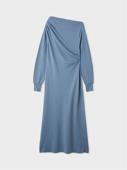 【ミースロエ/MIESROHE】のドレープニットワンピース インテリア・キッズ・メンズ・レディースファッション・服の通販 founy(ファニー) 　ファッション　Fashion　レディースファッション　Fashion for Women　ワンピース　Dresses　ニットワンピース　Knit Dresses　BLU[086]|ID: prp329100004769948 ipo3291000000034551375