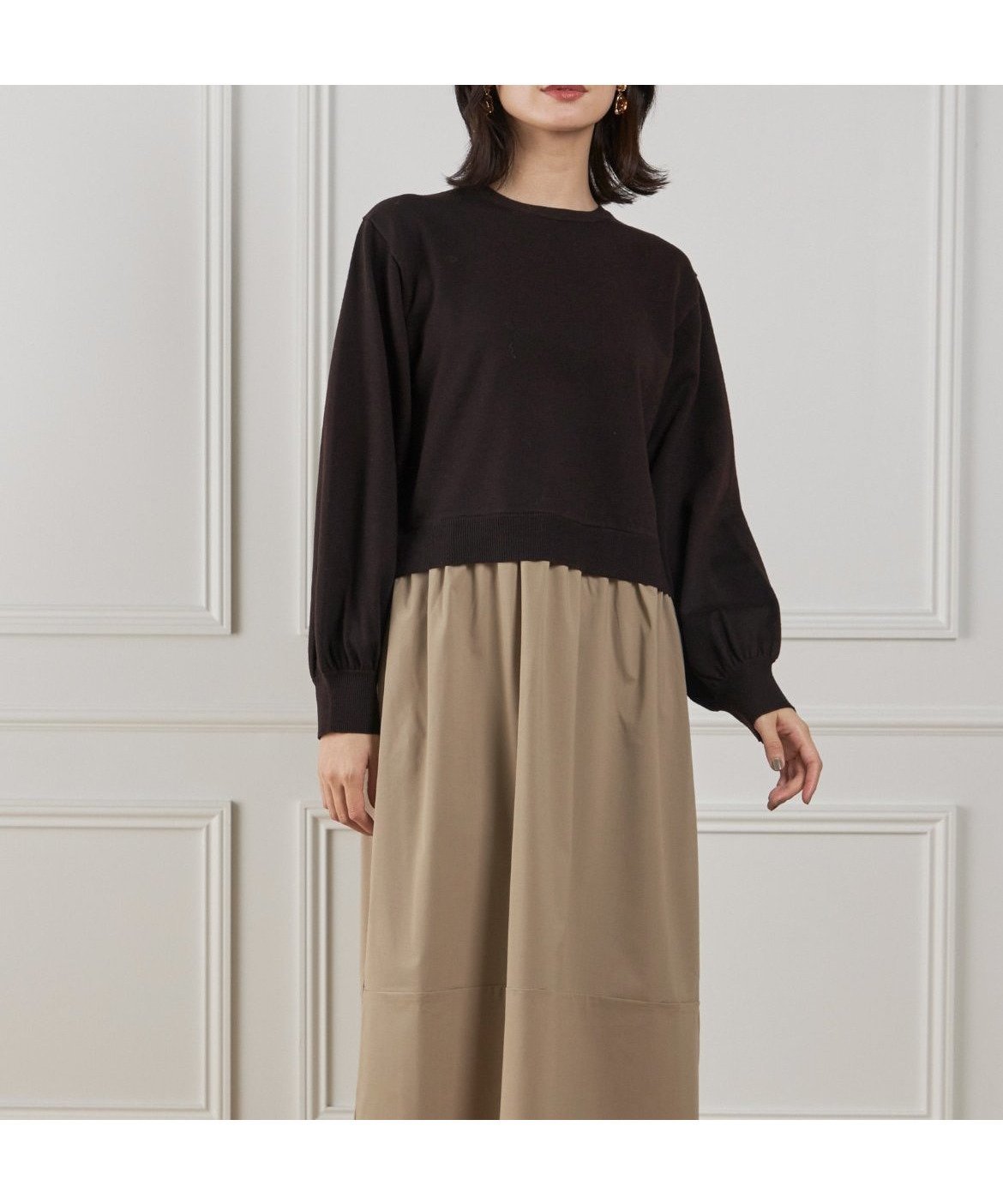 【イネド/INED】の異素材コンビネーションワンピース 人気、トレンドファッション・服の通販 founy(ファニー) 　ファッション　Fashion　レディースファッション　Fashion for Women　ワンピース　Dresses　アクリル　Acrylic Material　シンプル　Simple, Minimal　スマート　Smart, Elegant　スリーブ　Sleeve, Long Sleeve / Short Sleeve　タイプライター　Typewriter Fabric, Crisp Cotton　 other-1|ID: prp329100004770525 ipo3291000000034557631