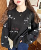 【モーメントプラス/moment+ / MEN】の落書き刺繍ニットプルオーバー ブラック|ID: prp329100004770670 ipo3291000000034559349