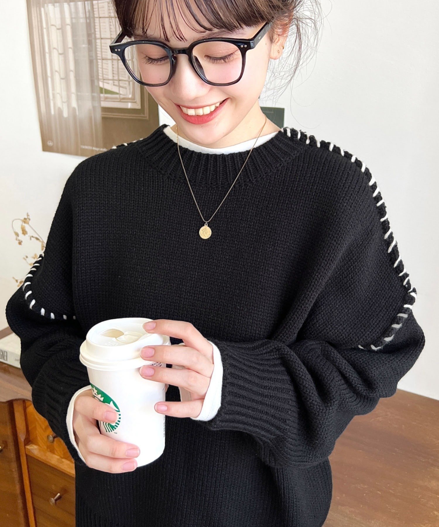 【モーメントプラス/moment+ / MEN】の配色ハンドステッチニットプルオーバー インテリア・キッズ・メンズ・レディースファッション・服の通販 founy(ファニー) 　ファッション　Fashion　メンズファッション　Fashion for Men　トップス・カットソー　Cut & Sew Tops　ニット・セーター / 定番トップス　Knit Tops & Sweaters　カットソー　Cut and Sewn Top　ショルダー　Shoulder, Shoulder Strap　シンプル　Simple, Minimal　デニム　Denim, Jeans Material　トレンド　Trend, Trending Now　ドロップ　Drop Shoulder, Dropped Style　ハンド　Hand, Handmade　バランス　Balance, Style Balance　ベーシック　Basic, Essential　ボトム　Bottoms, Lower Wear　無地　Plain, Solid Color　ワイドリブ　Wide Rib, Wide Ribbed Knit　再入荷　Restock / Back in Stock　プチプライス・低価格　Affordable / Budget Price　ブラック|ID: prp329100004770694 ipo3291000000034602901