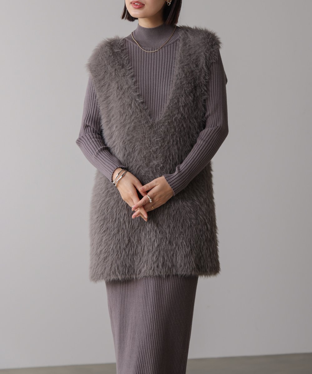 【バブ ブージュルード/Bab Bou Jeloud】のシャギーチュニックリブワンピースセット インテリア・キッズ・メンズ・レディースファッション・服の通販 founy(ファニー) 　ファッション　Fashion　レディースファッション　Fashion for Women　ワンピース　Dresses　チュニック　Tunic Tops & Dresses　シンプル　Simple, Minimal　ベスト　Vest, Waistcoat　再入荷　Restock / Back in Stock　CCL|ID: prp329100004770924 ipo3291000000034632626