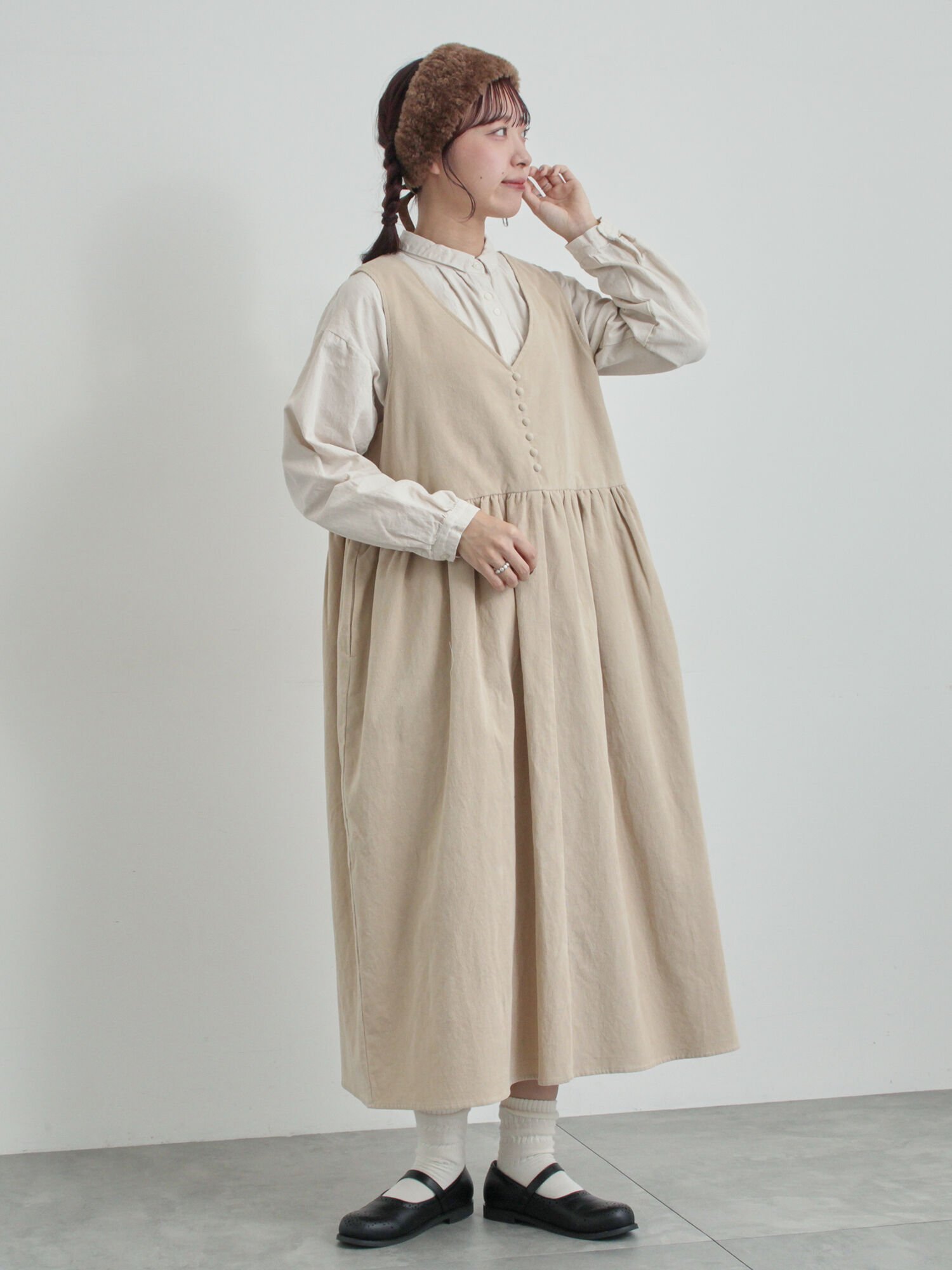 【サマンサモスモス/Samansa Mos2】の【WEB限定 Sサイズ】コール天ノースリーブワンピース インテリア・キッズ・メンズ・レディースファッション・服の通販 founy(ファニー) 　ファッション　Fashion　レディースファッション　Fashion for Women　ワンピース　Dresses　ギャザー　Gathered, Ruffled　ノースリーブ　Sleeveless, No-Sleeve　ベージュ|ID: prp329100004770925 ipo3291000000034562945