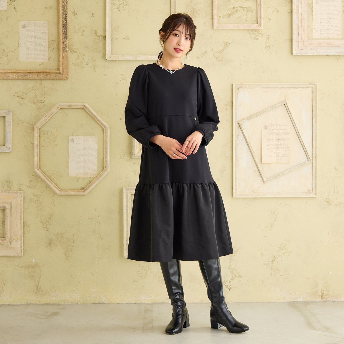 【ローズティアラ/Rose Tiara】の【吸湿発熱/保温性】異素材切替ティアードワンピース 人気、トレンドファッション・服の通販 founy(ファニー) ファッション Fashion レディースファッション Fashion for Women ワンピース Dresses シンプル Simple, Minimal スリーブ Sleeve, Long Sleeve / Short Sleeve タフタ Taffeta, Structured Fabric ティアード Tiered, Tiered Style ティアードワンピース Tiered Dress, Flared Dress フェミニン Feminine, Girly ポケット Pocket, Pocket Detail リボン Ribbon, Bow 切替 Switching, Contrast Panel other-1|ID: prp329100004770927 ipo3291000000035081708