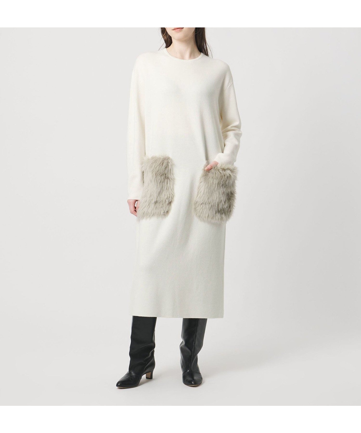 【ユナイテッドアローズ/UNITED ARROWS】のポケット ワンピース インテリア・キッズ・メンズ・レディースファッション・服の通販 founy(ファニー) 　ファッション　Fashion　レディースファッション　Fashion for Women　ワンピース　Dresses　おすすめ　Recommended / Our Picks　エレガント 上品　Elegant　ストラップシューズ　Strap Shoes, Mary Janes　スリーブ　Sleeve, Long Sleeve / Short Sleeve　バランス　Balance, Style Balance　フェイクファー　Faux Fur, Imitation Fur　ポケット　Pocket, Pocket Detail　ミラノリブ　Milano Rib, Milano Stitch　ラグジュアリー　Luxury, Elegant　ロング　Long, Long-Length　OFF WHITE|ID: prp329100004770941 ipo3291000000034986796