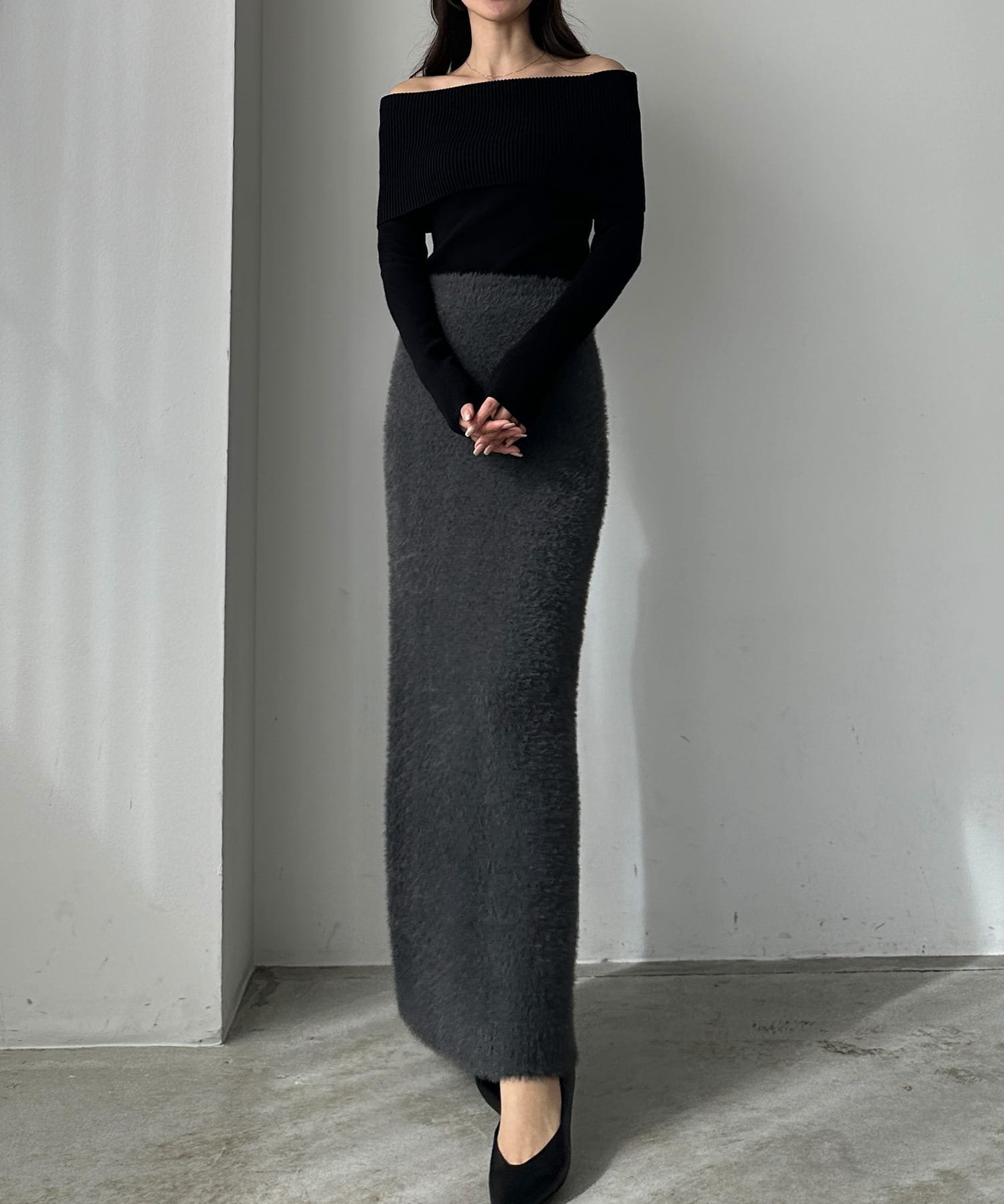 【ジュノア/JUNOAH】のLouere シャギーニットスカート インテリア・キッズ・メンズ・レディースファッション・服の通販 founy(ファニー) ファッション Fashion レディースファッション Fashion for Women スカート Skirts Bチャコール|ID: prp329100004771635 ipo3291000000034568801