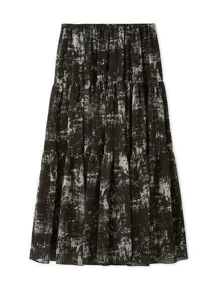 【ミラオーウェン/Mila Owen】のティアードアンティークプリントスカート 人気、トレンドファッション・服の通販 founy(ファニー) 　ファッション　Fashion　レディースファッション　Fashion for Women　スカート　Skirts　アンティーク　Antique-Inspired　ヴィンテージ　Vintage Style　ギャザー　Gathered, Ruffled　シアー　Sheer, See-Through　シフォン　Chiffon, Lightweight Fabric　シンプル　Simple, Minimal　スニーカー　Sneakers, Trainers　スマート　Smart, Elegant　ティアードスカート　Tiered Skirt, Flounced Skirt　フェミニン　Feminine, Girly　プリント　Print, Printed Pattern　モチーフ　Motif, Design Theme　モノトーン　Monotone, Black and White　おすすめ　Recommended / Our Picks　 other-1|ID: prp329100004771670 ipo3291000000035087486
