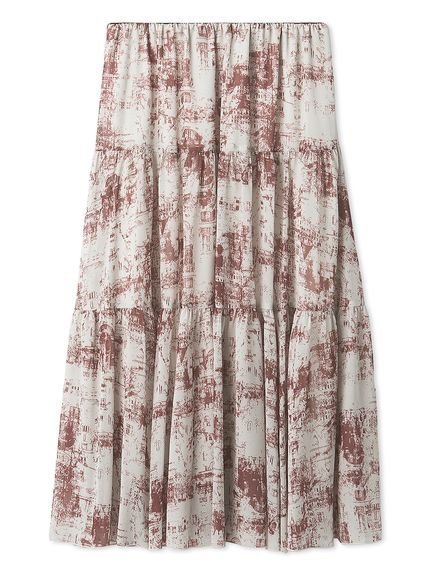 【ミラオーウェン/Mila Owen】のティアードアンティークプリントスカート インテリア・キッズ・メンズ・レディースファッション・服の通販 founy(ファニー) 　ファッション　Fashion　レディースファッション　Fashion for Women　スカート　Skirts　アンティーク　Antique-Inspired　ヴィンテージ　Vintage Style　ギャザー　Gathered, Ruffled　シアー　Sheer, See-Through　シフォン　Chiffon, Lightweight Fabric　シンプル　Simple, Minimal　スニーカー　Sneakers, Trainers　スマート　Smart, Elegant　ティアードスカート　Tiered Skirt, Flounced Skirt　フェミニン　Feminine, Girly　プリント　Print, Printed Pattern　モチーフ　Motif, Design Theme　モノトーン　Monotone, Black and White　おすすめ　Recommended / Our Picks　BRD[078]|ID: prp329100004771670 ipo3291000000035087490