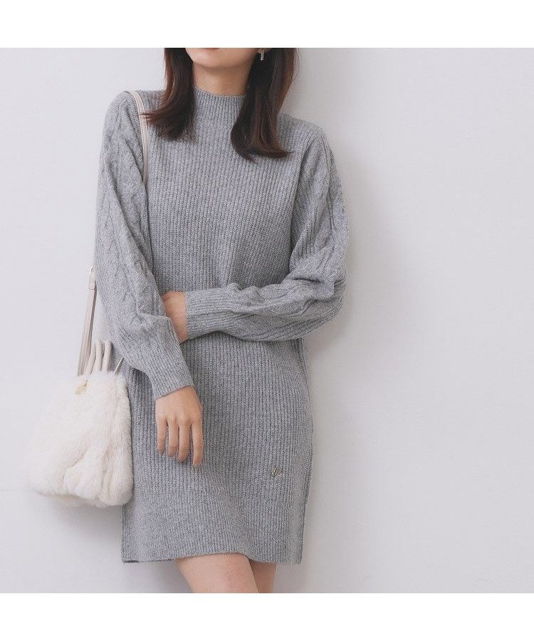 【インデックス/INDEX】のウール混ケーブルスリーブミニワンピース【洗濯機OK】 インテリア・キッズ・メンズ・レディースファッション・服の通販 founy(ファニー) 　ファッション　Fashion　レディースファッション　Fashion for Women　ワンピース　Dresses　シンプル　Simple, Minimal　スマート　Smart, Elegant　スリーブ　Sleeve, Long Sleeve / Short Sleeve　ハイネック　High Neck, Mock Neck　フロント　Front, Front Design　ポケット　Pocket, Pocket Detail　リラックス　Relax, Relaxed Fit　エレガント 上品　Elegant　グレー|ID: prp329100004771676 ipo3291000000035097893