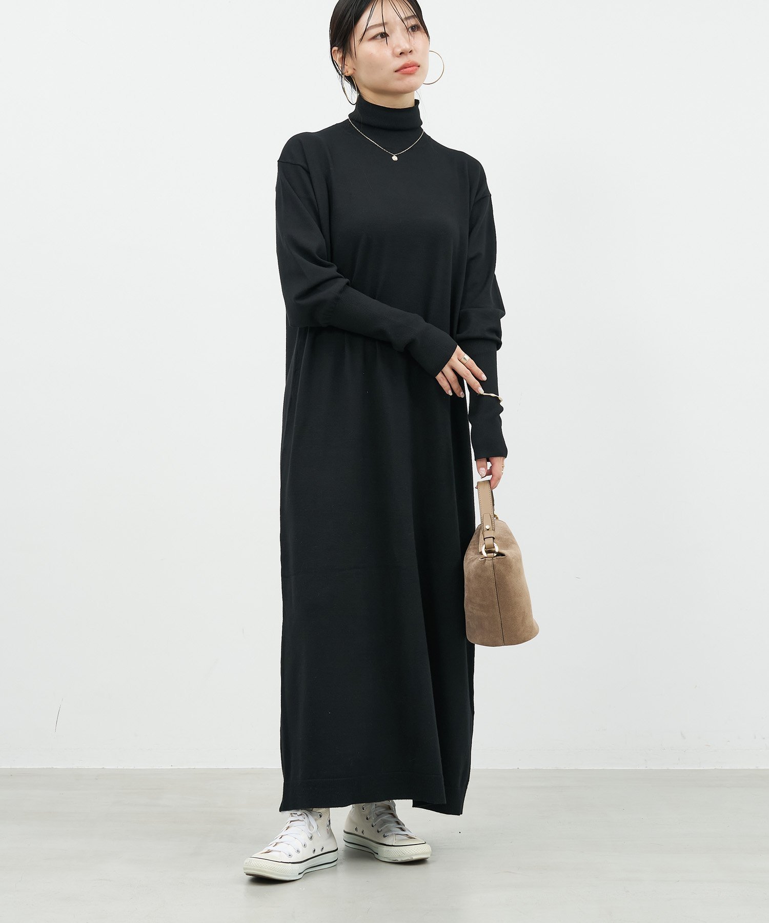 【マイカ ディール/MICA & DEAL】のハイネックニットワンピース インテリア・キッズ・メンズ・レディースファッション・服の通販 founy(ファニー) 　ファッション　Fashion　レディースファッション　Fashion for Women　ワンピース　Dresses　ニットワンピース　Knit Dresses　アクセサリー　Fashion Accessories　ストレッチ　Stretch, Stretchy Fabric　スニーカー　Sneakers, Trainers　ダウン　Down, Puffer　ハイネック　High Neck, Mock Neck　おすすめ　Recommended / Our Picks　エレガント 上品　Elegant　BLACK|ID: prp329100004771750 ipo3291000000035069127