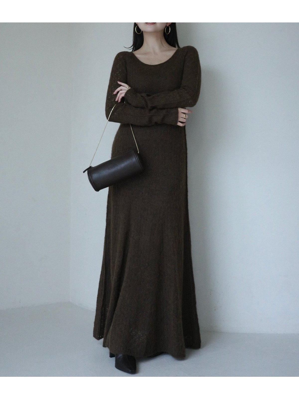 【アニュアンス/anuans】のレースワークニットワンピース インテリア・キッズ・メンズ・レディースファッション・服の通販 founy(ファニー) ファッション Fashion レディースファッション Fashion for Women ワンピース Dresses ニットワンピース Knit Dresses ギャザー Gathered, Ruffled スヌード Snood, Infinity Scarf BROWN|ID: prp329100004771760 ipo3291000000034570308