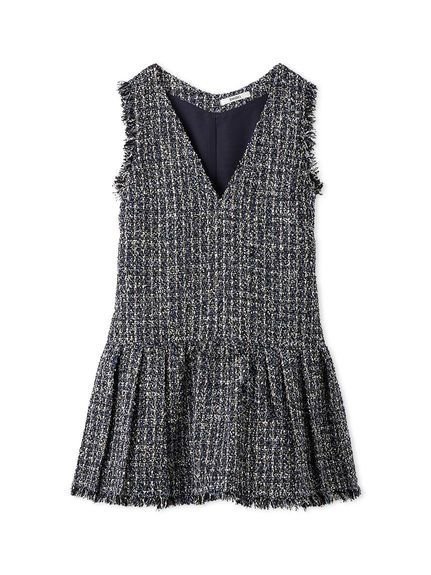 【スナイデル/SNIDEL】のVネックツイードジャンスカ インテリア・キッズ・メンズ・レディースファッション・服の通販 founy(ファニー) 　ファッション　Fashion　レディースファッション　Fashion for Women　トップス・カットソー　Cut & Sew Tops　Vネックトップス　V-Neck Tops / V-Cut Neckline Shirts　ウェーブ　Wavy Pattern　シアー　Sheer, See-Through　スパンコール　Sequins, Sequin Embellishment　スペシャル　Special, Limited Edition　スマート　Smart, Elegant　ツイード　Twill, Twill Weave　フレア　Flare, Flared　プリーツ　Pleats, Pleated　ポケット　Pocket, Pocket Detail　おすすめ　Recommended / Our Picks　エレガント 上品　Elegant　NVY[089]|ID: prp329100004771765 ipo3291000000034570349