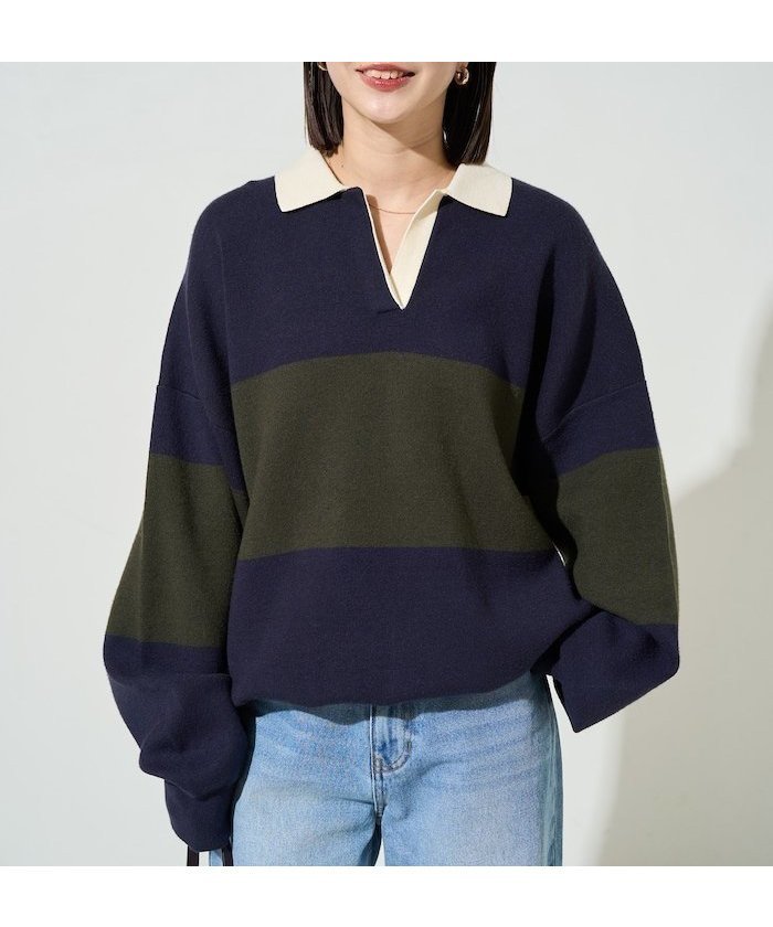 【フリークスストア/FREAK'S STORE】の配色 襟 スキッパー ニット プルオーバー【限定展開】 25AW インテリア・キッズ・メンズ・レディースファッション・服の通販 founy(ファニー) 　ファッション　Fashion　レディースファッション　Fashion for Women　トップス・カットソー　Cut & Sew Tops　ニット　Knit Tops & Sweaters　カジュアルプルオーバー・ニットトップス　Pullovers & Knit Tops / Casual Pullovers　2025年　2025　2025-2026秋冬・A/W　Autumn/Winter 2025–26 AW25–26　冬　Winter / This Winter　おすすめ　Recommended / Our Picks　ショート　Short, Short Length　スキッパー　Skipper, Open Collar　スラックス　Slacks, Dress Pants　デニム　Denim, Jeans Material　リラックス　Relax, Relaxed Fit　エレガント 上品　Elegant　A/W・秋冬　Autumn/Winter　ダークネイビー|ID: prp329100004771933 ipo3291000000034673402