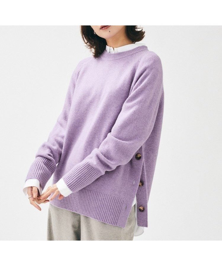 【アンタイトル/UNTITLED】の【重ね着もおすすめ/洗える】ウールカシミヤ クルーネックニット インテリア・キッズ・メンズ・レディースファッション・服の通販 founy(ファニー) 　ファッション　Fashion　レディースファッション　Fashion for Women　トップス・カットソー　Cut & Sew Tops　ニット　Knit Tops & Sweaters　洗える　Machine Washable　スマート　Smart, Elegant　スリット　Slit, Slit Detail　トレンド　Trend, Trending Now　人気　Popular, Best Seller　ボトム　Bottoms, Lower Wear　ミックス　Mix, Mixed Style　リラックス　Relax, Relaxed Fit　ロング　Long, Long-Length　ワイド　Wide, Wide Fit　おすすめ　Recommended / Our Picks　パープル|ID: prp329100004772221 ipo3291000000035081245