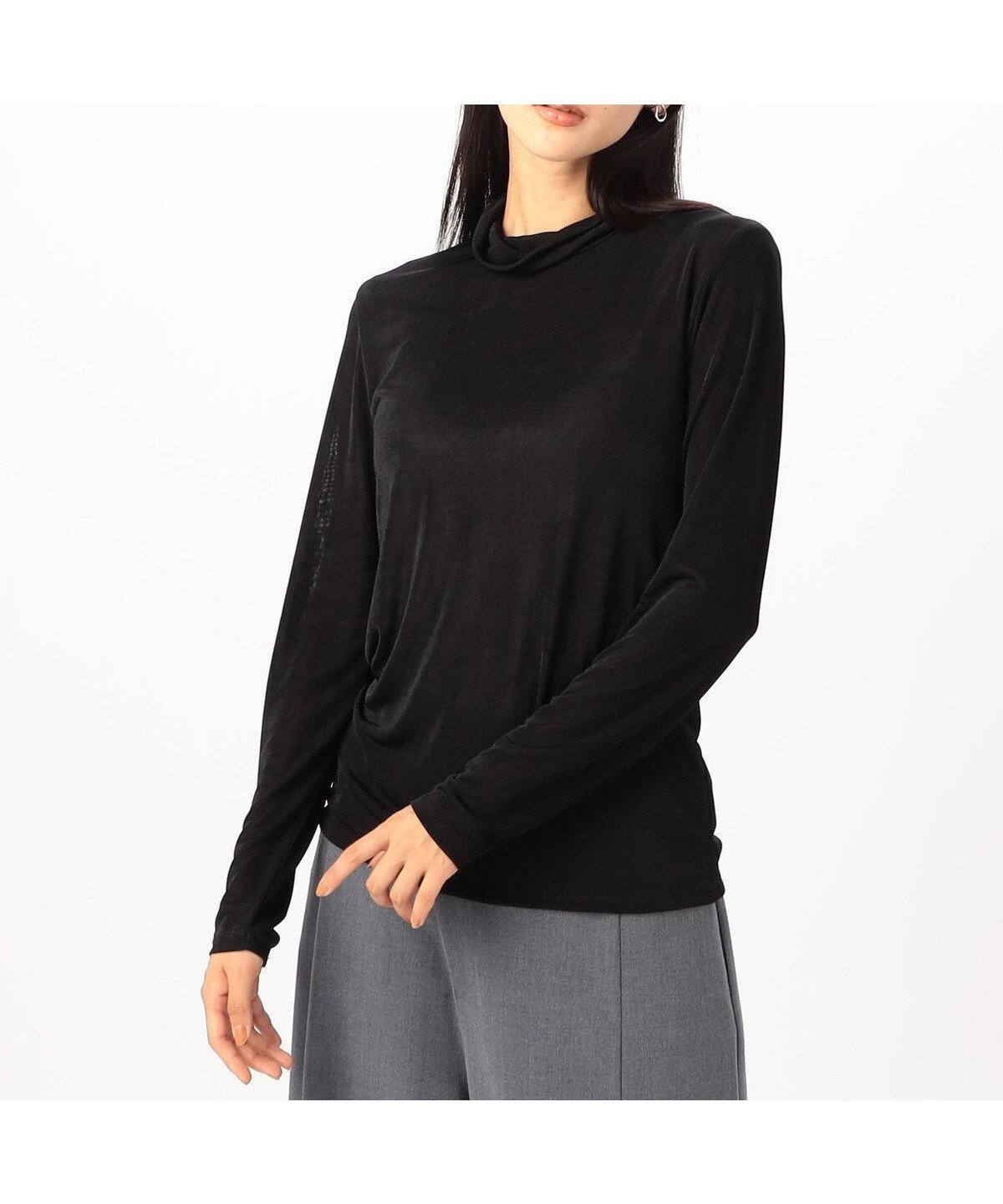 【コムサイズム/COMME CA ISM】のハイネック長袖 Tシャツ インテリア・キッズ・メンズ・レディースファッション・服の通販 founy(ファニー) ファッション Fashion レディースファッション Fashion for Women トップス・カットソー Cut & Sew Tops シャツ・ブラウス・オフィスカジュアル Elegant Blouses & Button-Ups ロングTシャツ・Tシャツ Longline T-Shirts & Tees インナー Innerwear コンパクト Compact, Small Size シャーリング Shirring, Ruched ジャケット Jacket, Outerwear ハイネック High Neck, Mock Neck 長袖 Long Sleeve, Full Sleeve ブラック|ID: prp329100004772280 ipo3291000000034576427