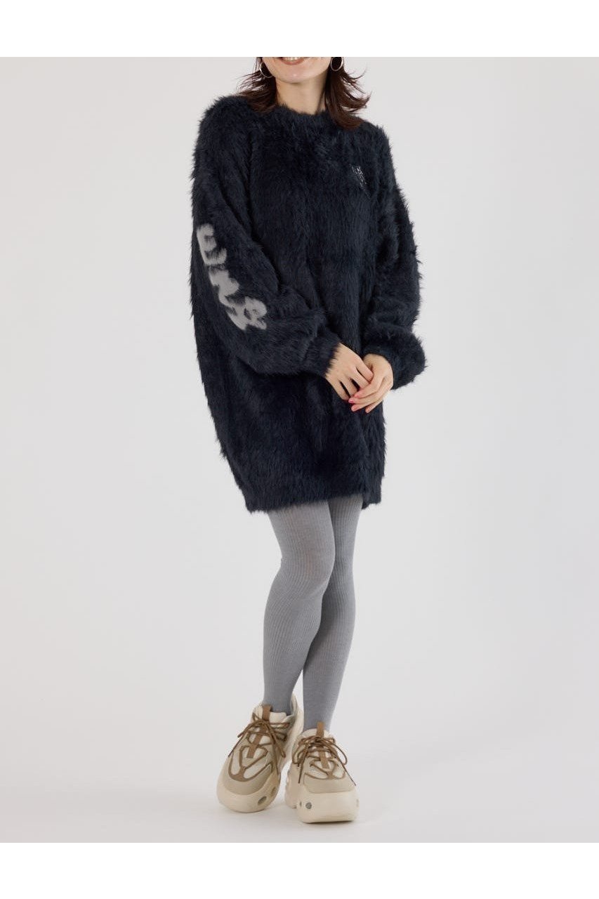 【ロデオクラウンズワイドボウル/RODEO CROWNS WIDE BOWL】のシャギーロゴニットワンピース インテリア・キッズ・メンズ・レディースファッション・服の通販 founy(ファニー) 　ファッション　Fashion　レディースファッション　Fashion for Women　ワンピース　Dresses　ニットワンピース　Knit Dresses　おすすめ　Recommended / Our Picks　シンプル　Simple, Minimal　ストレート　Straight, Straight Cut　スニーカー　Sneakers, Trainers　ミドル　Middle Length, Mid Height　A/W・秋冬　Autumn/Winter　BLK|ID: prp329100004772415 ipo3291000000034578363