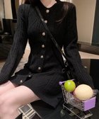 【ミニミニストア/miniministore】のケーブル編みニットワンピースミニ丈韓国風 ブラック|ID: prp329100004772421 ipo3291000000034578423