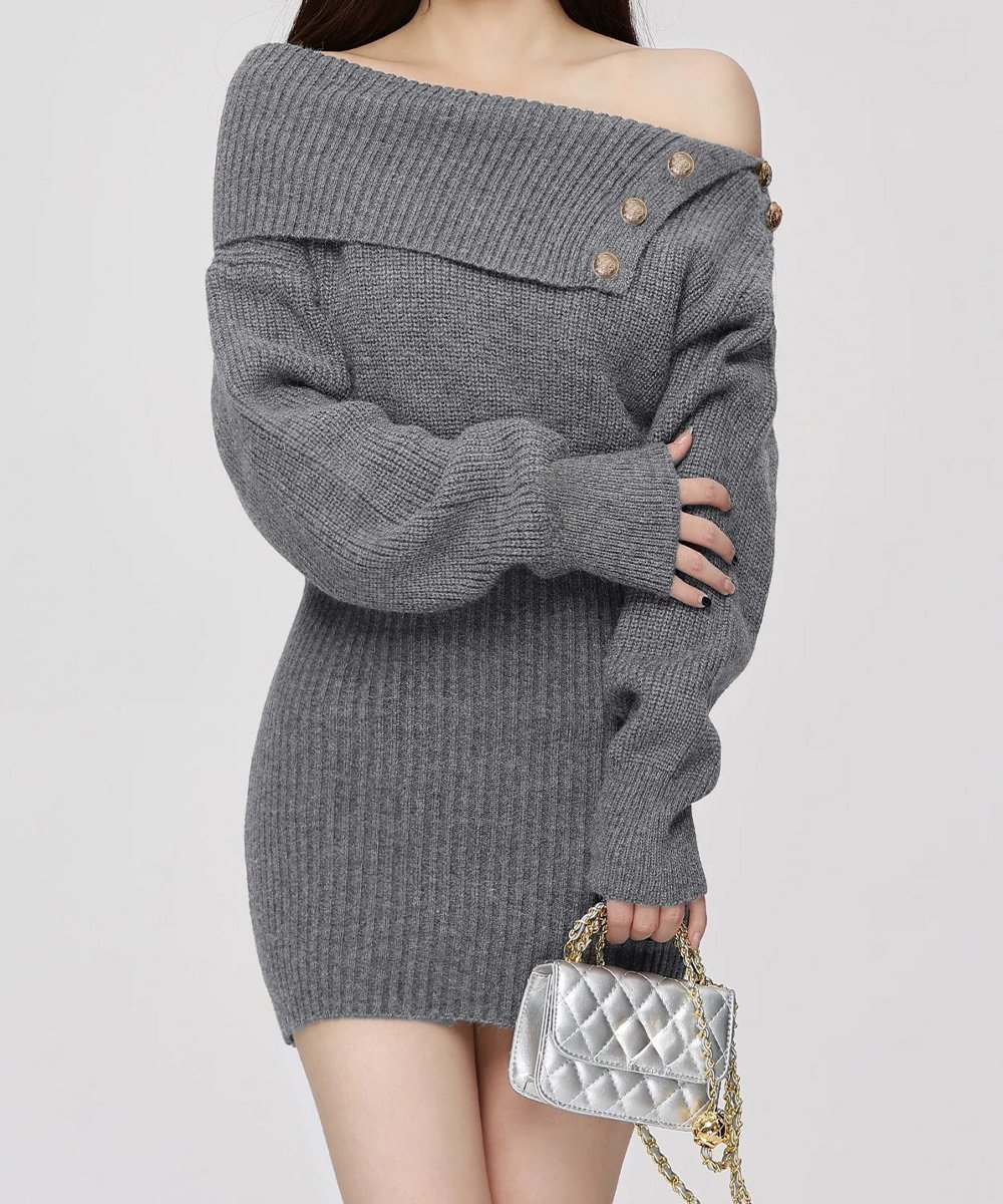 【ミニミニストア/miniministore】のニットワンピースオフショルダーワンピース インテリア・キッズ・メンズ・レディースファッション・服の通販 founy(ファニー) ファッション Fashion レディースファッション Fashion for Women ワンピース Dresses ニットワンピース Knit Dresses オフショルダーワンピース・ドレス Off-Shoulder Dresses / Bardot Style Dresses アクリル Acrylic Material ショート Short, Short Length シンプル Simple, Minimal セーター Sweater, Knitwear トレンド Trend, Trending Now ドレス Dress, One-Piece エレガント 上品 Elegant 無地 Plain, Solid Color A/W・秋冬 Autumn/Winter グレー|ID: prp329100004772422 ipo3291000000034578427