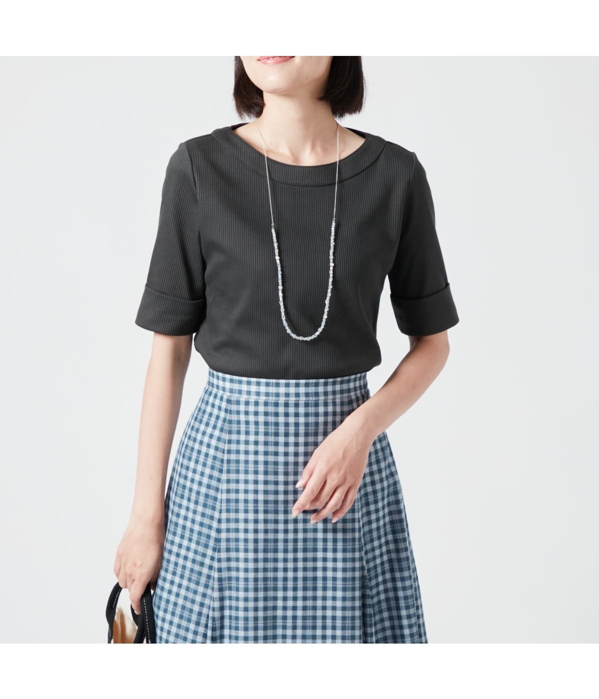 【ニューヨーカー/NEWYORKER】の針抜きミラノリブ ターンバック5分袖カットソー インテリア・キッズ・メンズ・レディースファッション・服の通販 founy(ファニー) 　ファッション　Fashion　レディースファッション　Fashion for Women　トップス・カットソー　Cut & Sew Tops　カットソー・ベーシックTシャツ　Cut-and-Sewn Tops / Stretch Tees & Basics　インナー　Innerwear　カットソー　Cut and Sewn Top　ジャケット　Jacket, Outerwear　ストライプ　Stripe, Striped Pattern　ベーシック　Basic, Essential　ミラノリブ　Milano Rib, Milano Stitch　ラベンダー　Lavender　A/W・秋冬　Autumn/Winter　ダークグレー|ID: prp329100004772432 ipo3291000000034578514