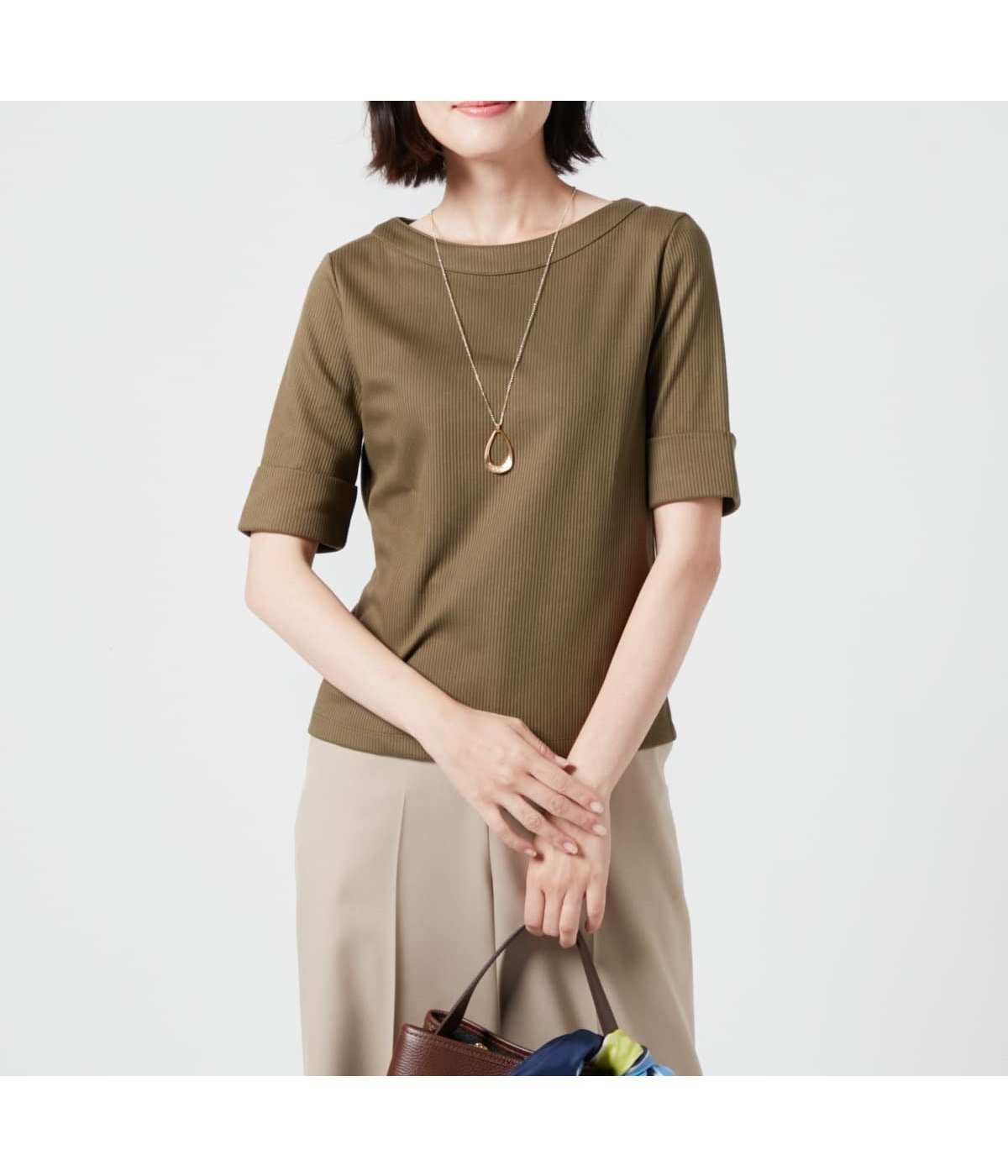 【ニューヨーカー/NEWYORKER】の針抜きミラノリブ ターンバック5分袖カットソー インテリア・キッズ・メンズ・レディースファッション・服の通販 founy(ファニー) 　ファッション　Fashion　レディースファッション　Fashion for Women　トップス・カットソー　Cut & Sew Tops　カットソー・ベーシックTシャツ　Cut-and-Sewn Tops / Stretch Tees & Basics　インナー　Innerwear　カットソー　Cut and Sewn Top　ジャケット　Jacket, Outerwear　ストライプ　Stripe, Striped Pattern　ベーシック　Basic, Essential　ミラノリブ　Milano Rib, Milano Stitch　ラベンダー　Lavender　A/W・秋冬　Autumn/Winter　カーキグリーン|ID: prp329100004772432 ipo3291000000034578516