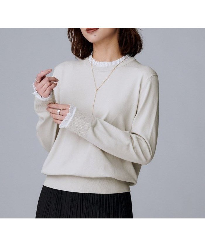 【アンタイトル/UNTITLED】の【フリル取り外し可/きれいめエレガント】フリルシャツレイヤード風ニット インテリア・キッズ・メンズ・レディースファッション・服の通販 founy(ファニー) https://founy.com/ ファッション Fashion レディースファッション Fashion for Women トップス・カットソー Cut & Sew Tops ニット Knit Tops & Sweaters シャツ・ブラウス・オフィスカジュアル Elegant Blouses & Button-Ups エレガント 上品 Elegant カフス Cuff Design シンプル Simple, Minimal ジャケット Jacket, Outerwear ストレッチ Stretch, Stretchy Fabric スマート Smart, Elegant フリル Frill, Ruffle フレア Flare, Flared ワイド Wide, Wide Fit 冬 Winter / This Winter おすすめ Recommended / Our Picks ビジネス 仕事 通勤 Business / Work / Commuting |ID: prp329100004772496 ipo3291000000034579388