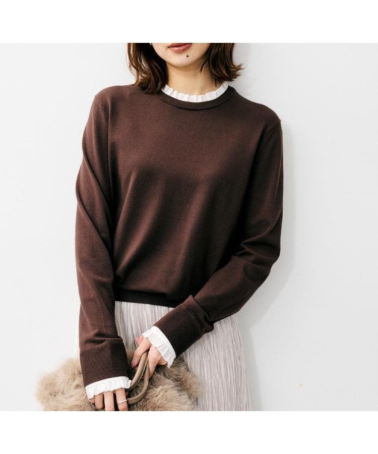 【アンタイトル/UNTITLED】の【フリル取り外し可/きれいめエレガント】フリルシャツレイヤード風ニット インテリア・キッズ・メンズ・レディースファッション・服の通販 founy(ファニー) ファッション Fashion レディースファッション Fashion for Women トップス・カットソー Cut & Sew Tops ニット Knit Tops & Sweaters シャツ・ブラウス・オフィスカジュアル Elegant Blouses & Button-Ups エレガント 上品 Elegant カフス Cuff Design シンプル Simple, Minimal ジャケット Jacket, Outerwear ストレッチ Stretch, Stretchy Fabric スマート Smart, Elegant フリル Frill, Ruffle フレア Flare, Flared ワイド Wide, Wide Fit 冬 Winter / This Winter おすすめ Recommended / Our Picks ビジネス 仕事 通勤 Business / Work / Commuting ブラウン|ID: prp329100004772496 ipo3291000000034579393