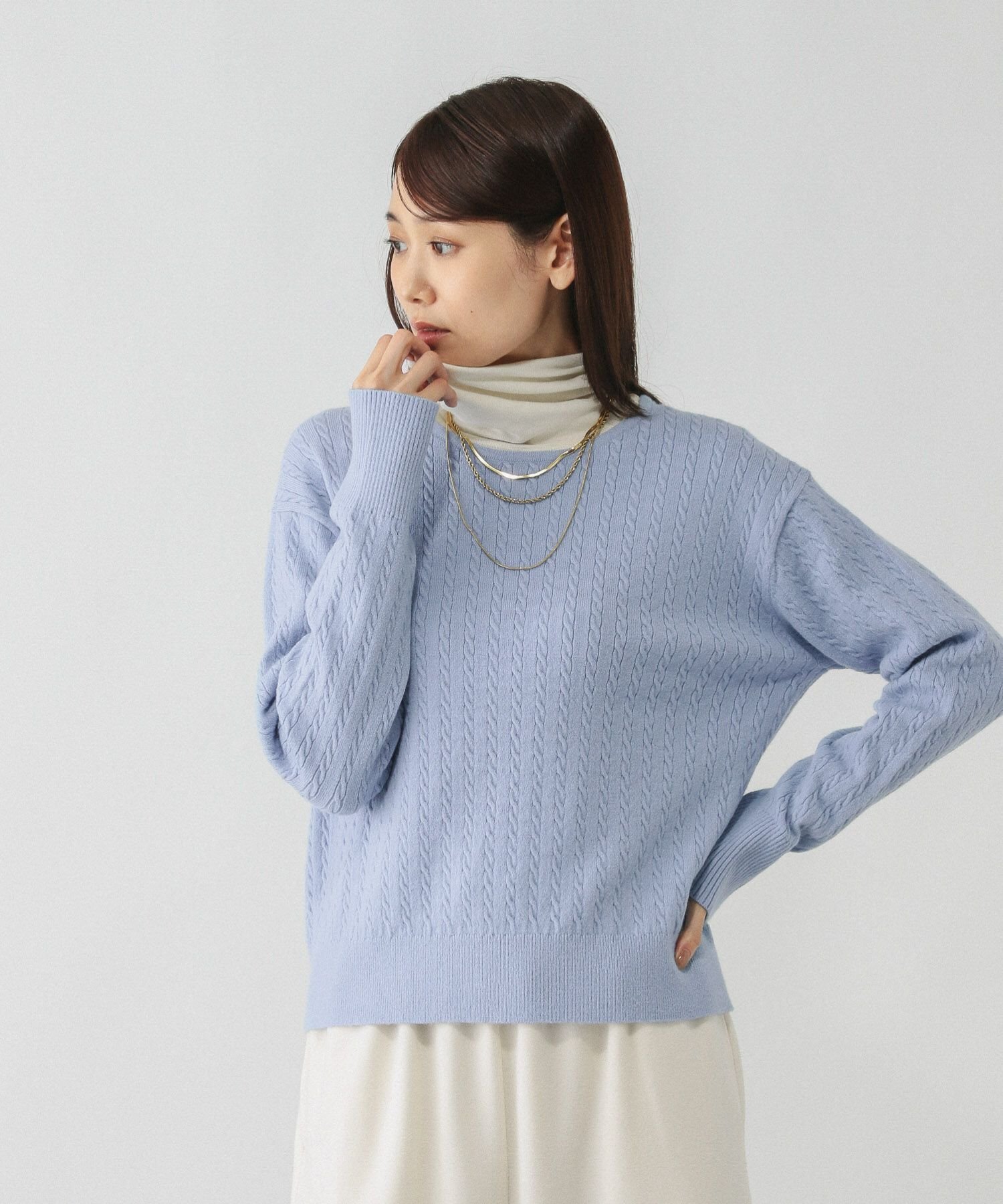 【グローバルワーク/GLOBAL WORK】の洗えるケーブルプルオーバー/606611 インテリア・キッズ・メンズ・レディースファッション・服の通販 founy(ファニー) 　ファッション　Fashion　レディースファッション　Fashion for Women　トップス・カットソー　Cut & Sew Tops　カジュアルプルオーバー・ニットトップス　Pullovers & Knit Tops / Casual Pullovers　おすすめ　Recommended / Our Picks　アンサンブル　Ensemble Set　カーディガン　Cardigan, Knitwear　コンパクト　Compact, Small Size　シンプル　Simple, Minimal　エレガント 上品　Elegant　定番　Standard, Basic Item　洗える　Machine Washable　ペールブルー81|ID: prp329100004772561 ipo3291000000035564571