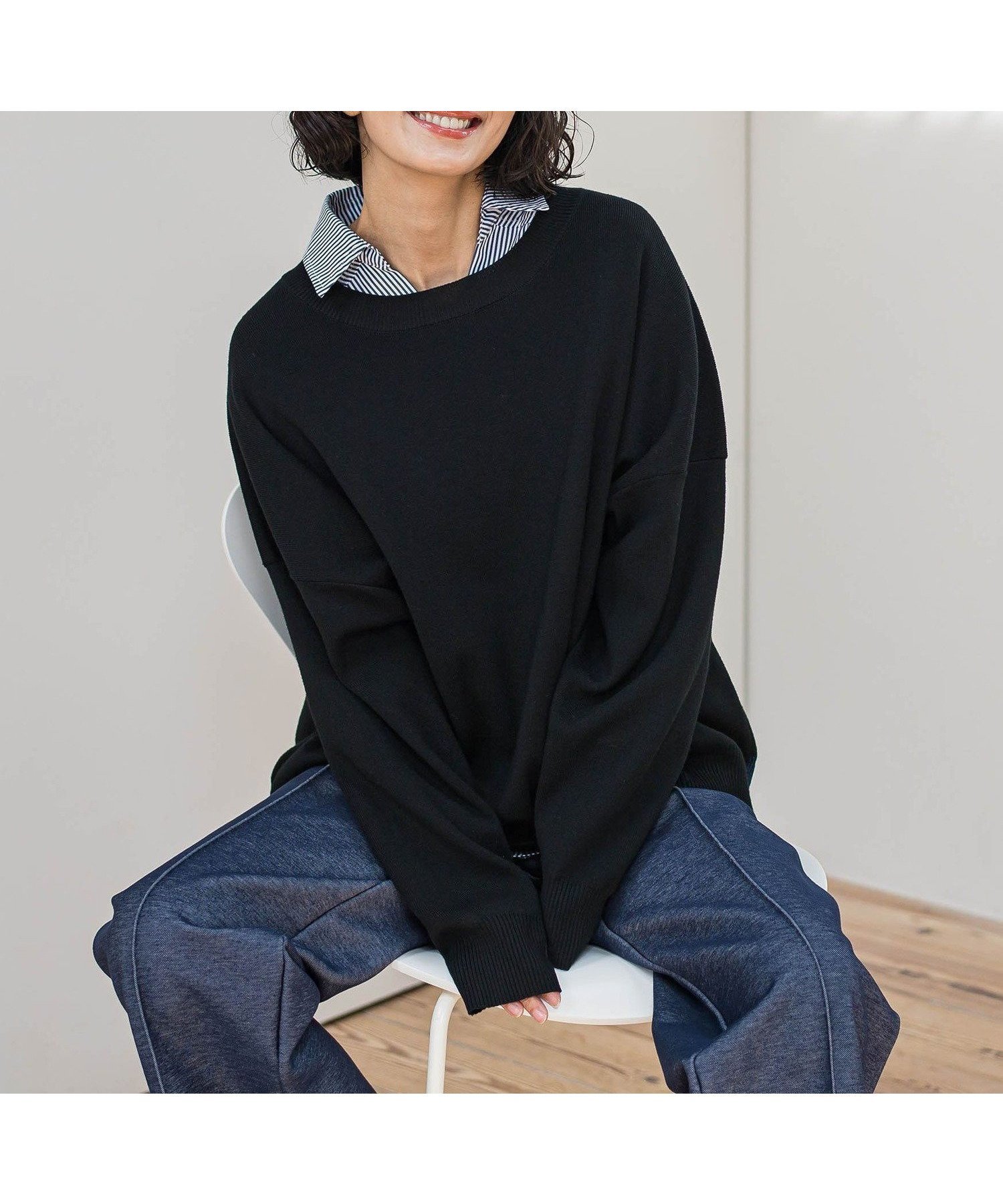 【ラ エフ/Laf…】の【WEB限定】 3コーデが叶う2点セット ニット*シャツ≪手洗い可能≫ インテリア・キッズ・メンズ・レディースファッション・服の通販 founy(ファニー) 　ファッション　Fashion　レディースファッション　Fashion for Women　トップス・カットソー　Cut & Sew Tops　ニット　Knit Tops & Sweaters　シャツ・ブラウス・オフィスカジュアル　Elegant Blouses & Button-Ups　秋　Autumn　シンプル　Simple, Minimal　なめらか　Smooth, Silky Texture　ブロード　Broadcloth, Fine Cotton　A/W・秋冬　Autumn/Winter　ビジネス 仕事 通勤　Business / Work / Commuting　2025年　2025　2025-2026秋冬・A/W　Autumn/Winter 2025–26 AW25–26　ブラック|ID: prp329100004772636 ipo3291000000034580966