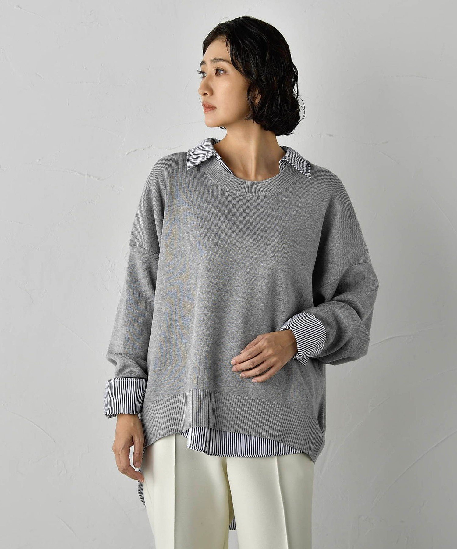 【ラ エフ/Laf…】の【WEB限定】 3コーデが叶う2点セット ニット*シャツ≪手洗い可能≫ インテリア・キッズ・メンズ・レディースファッション・服の通販 founy(ファニー) 　ファッション　Fashion　レディースファッション　Fashion for Women　トップス・カットソー　Cut & Sew Tops　ニット　Knit Tops & Sweaters　シャツ・ブラウス・オフィスカジュアル　Elegant Blouses & Button-Ups　秋　Autumn　シンプル　Simple, Minimal　なめらか　Smooth, Silky Texture　ブロード　Broadcloth, Fine Cotton　A/W・秋冬　Autumn/Winter　ビジネス 仕事 通勤　Business / Work / Commuting　2025年　2025　2025-2026秋冬・A/W　Autumn/Winter 2025–26 AW25–26　ライトグレー|ID: prp329100004772636 ipo3291000000034580968