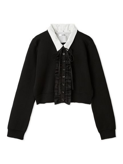 【スナイデル/SNIDEL】のフリルニットカーディガン インテリア・キッズ・メンズ・レディースファッション・服の通販 founy(ファニー) 　ファッション　Fashion　レディースファッション　Fashion for Women　トップス・カットソー　Cut & Sew Tops　ニット　Knit Tops & Sweaters　カーディガン・羽織り　Layered Style Cardigans　ウェーブ　Wavy Pattern　エレガント 上品　Elegant　カーディガン　Cardigan, Knitwear　クラシカル　Classical, Vintage-Inspired　ストライプ　Stripe, Striped Pattern　スマート　Smart, Elegant　ドッキング　Docking, Mixed Material　プリーツ　Pleats, Pleated　ミニスカート　Mini Skirt, Short Skirt　リボン　Ribbon, Bow　ワイド　Wide, Wide Fit　おすすめ　Recommended / Our Picks　BLK[009]|ID: prp329100004772725 ipo3291000000034581853