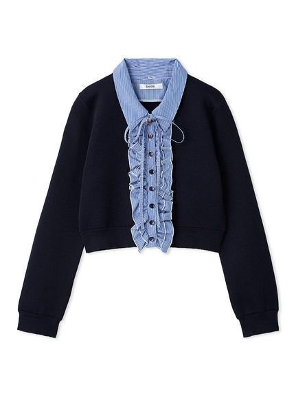 【スナイデル/SNIDEL】のフリルニットカーディガン インテリア・キッズ・メンズ・レディースファッション・服の通販 founy(ファニー) 　ファッション　Fashion　レディースファッション　Fashion for Women　トップス・カットソー　Cut & Sew Tops　ニット　Knit Tops & Sweaters　カーディガン・羽織り　Layered Style Cardigans　ウェーブ　Wavy Pattern　エレガント 上品　Elegant　カーディガン　Cardigan, Knitwear　クラシカル　Classical, Vintage-Inspired　ストライプ　Stripe, Striped Pattern　スマート　Smart, Elegant　ドッキング　Docking, Mixed Material　プリーツ　Pleats, Pleated　ミニスカート　Mini Skirt, Short Skirt　リボン　Ribbon, Bow　ワイド　Wide, Wide Fit　おすすめ　Recommended / Our Picks　NVY[089]|ID: prp329100004772725 ipo3291000000034581854