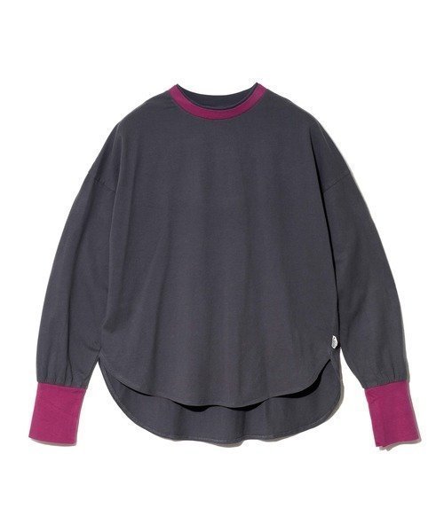 【ゴースローキャラバン/go slow caravan】のGENTIL/ジャンティー 衿2重トリム裾ラウンドロンTEE (WOMENS) インテリア・キッズ・メンズ・レディースファッション・服の通販 founy(ファニー) 　ファッション　Fashion　レディースファッション　Fashion for Women　トップス・カットソー　Cut & Sew Tops　ロングTシャツ・Tシャツ　Longline T-Shirts & Tees　ラウンド　Round, Round Neck　チャコール|ID: prp329100004772808 ipo3291000000034582803