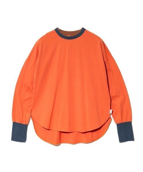 【ゴースローキャラバン/go slow caravan】のGENTIL/ジャンティー 衿2重トリム裾ラウンドロンTEE (WOMENS) インテリア・キッズ・メンズ・レディースファッション・服の通販 founy(ファニー) 　ファッション　Fashion　レディースファッション　Fashion for Women　トップス・カットソー　Cut & Sew Tops　ロングTシャツ・Tシャツ　Longline T-Shirts & Tees　ラウンド　Round, Round Neck　オレンジ|ID: prp329100004772808 ipo3291000000034582804