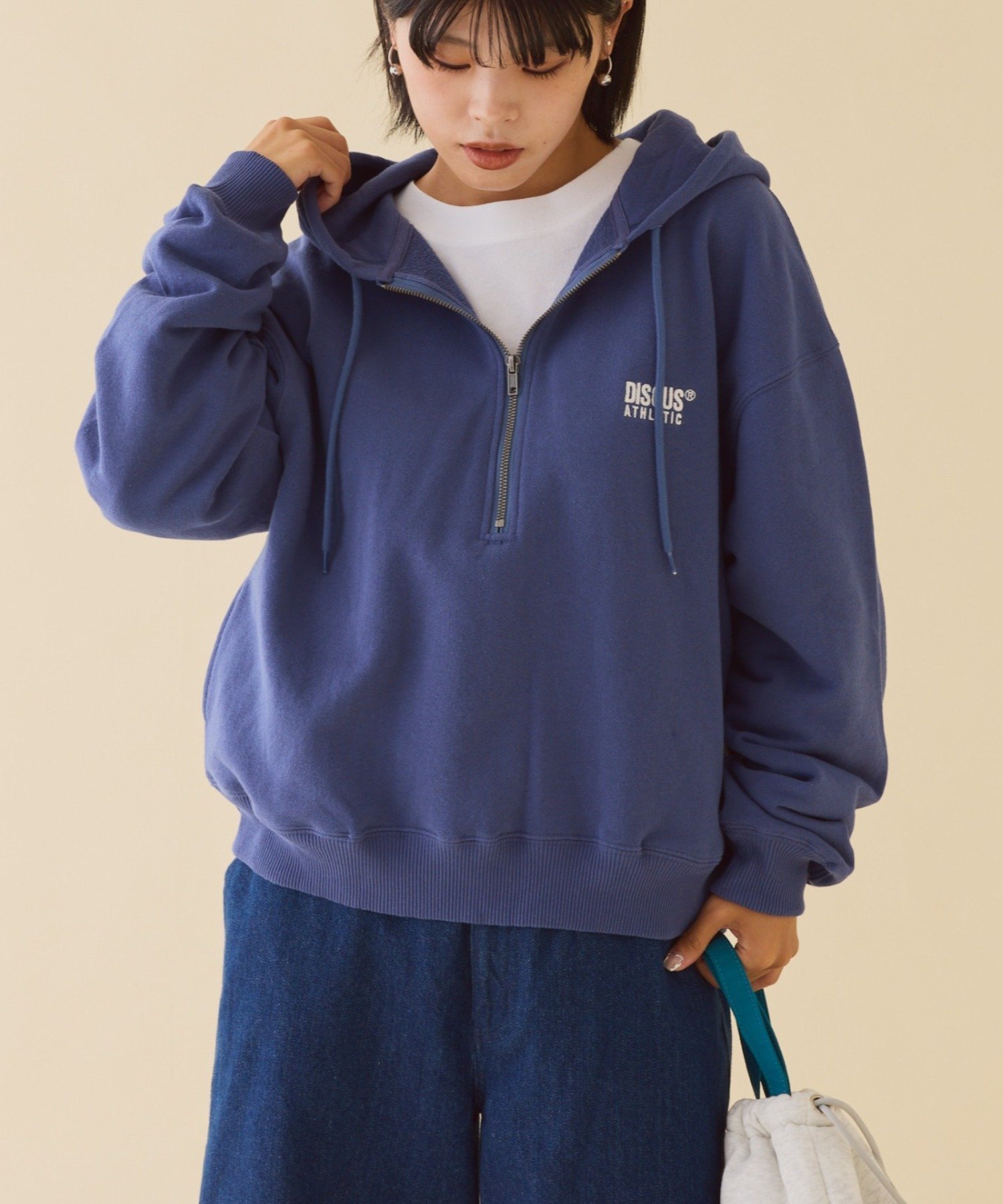 【チャオパニックティピー/CIAOPANIC TYPY】の【DISCUS】裏毛ハーフジップパーカー インテリア・キッズ・メンズ・レディースファッション・服の通販 founy(ファニー) 　ファッション　Fashion　レディースファッション　Fashion for Women　トップス・カットソー　Cut & Sew Tops　レディースパーカー・カジュアルフーディー　Casual Hoodies & Sweatshirts　スポーツ　Sports, Activewear　スポーティ　Sporty, Casual Athletic　セットアップ　Set-Up, Coordinated Outfit　パーカー　Hoodie, Parka　モチーフ　Motif, Design Theme　おすすめ　Recommended / Our Picks　ネイビー|ID: prp329100004772841 ipo3291000000034770714