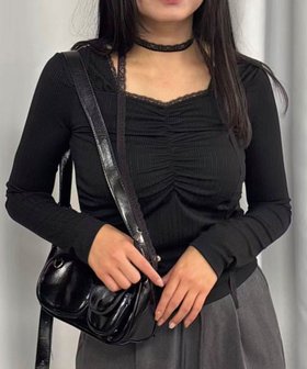 【コーナーズ/CORNERS】のリブレースタイ付トップス 人気、トレンドファッション・服の通販 founy(ファニー) ファッション Fashion レディースファッション Fashion for Women トップス・カットソー Cut & Sew Tops エレガント 上品 Elegant シンプル Simple, Minimal デニム Denim, Jeans Material レース Lace, Lace Fabric |ID:prp329100004773170