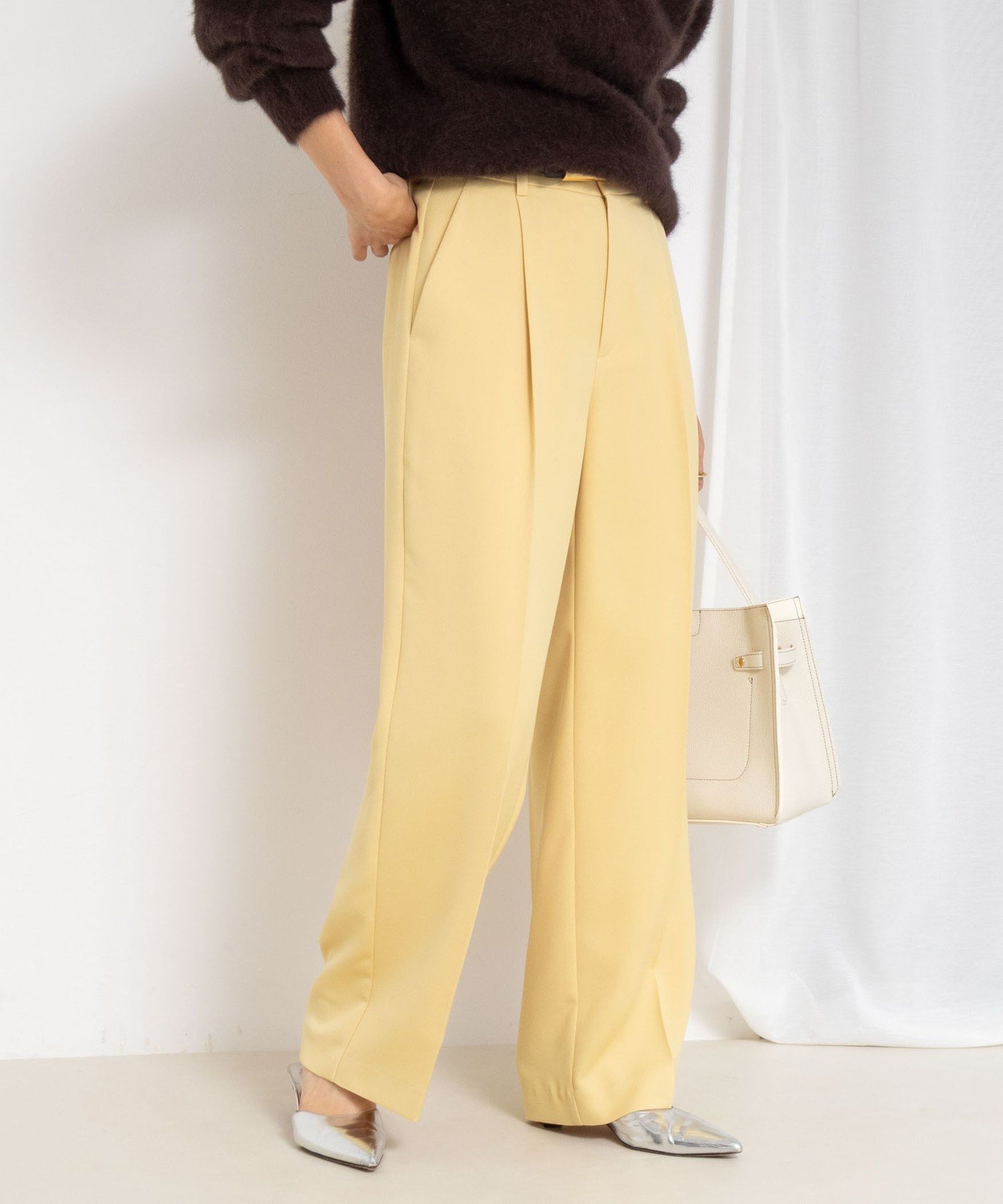 【ノーリーズ/NOLLEY'S】の【一部WEB限定サイズ】ウォッシャブルブライトダブルクロスセミワイドパンツ インテリア・キッズ・メンズ・レディースファッション・服の通販 founy(ファニー) 　ファッション　Fashion　レディースファッション　Fashion for Women　パンツ　Pants & Trousers　2025年　2025　2025-2026秋冬・A/W　Autumn/Winter 2025–26 AW25–26　おすすめ　Recommended / Our Picks　イエロー　Yellow　フロント　Front, Front Design　イエロー|ID: prp329100004773191 ipo3291000000034586518