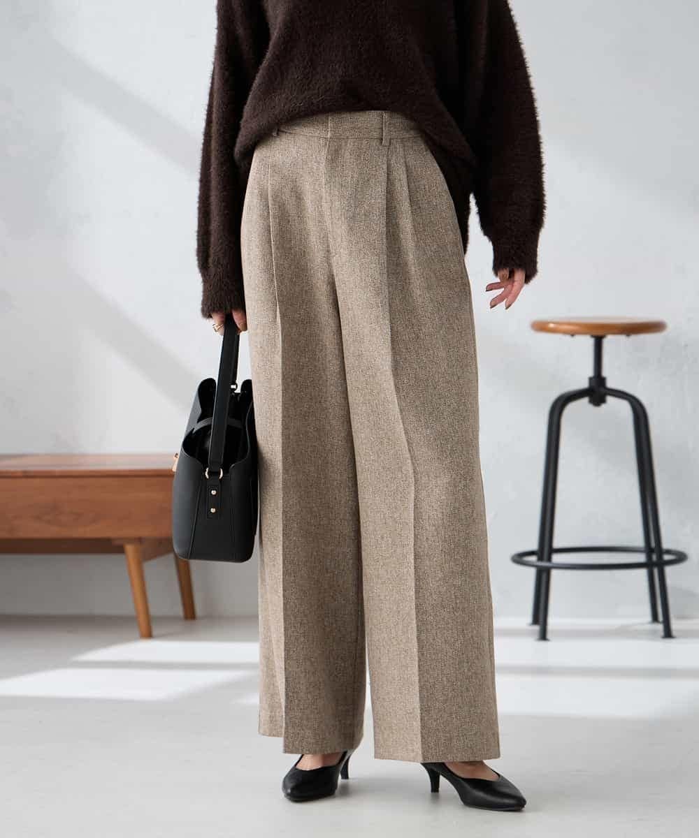 【アー ヴェー ヴェー/a.v.v】の【マシンウォッシャブル】ツイード調ワイドパンツ インテリア・キッズ・メンズ・レディースファッション・服の通販 founy(ファニー) 　ファッション　Fashion　レディースファッション　Fashion for Women　パンツ　Pants & Trousers　春　Spring　秋　Autumn　コンパクト　Compact, Small Size　スウェット / スエット　Sweatshirt, Sweatwear　ツイード　Twill, Twill Weave　ワイド　Wide, Wide Fit　冬　Winter / This Winter　A/W・秋冬　Autumn/Winter　再入荷　Restock / Back in Stock　おすすめ　Recommended / Our Picks　夏　Summer　ビジネス 仕事 通勤　Business / Work / Commuting　ベージュ|ID: prp329100004773206 ipo3291000000034586802